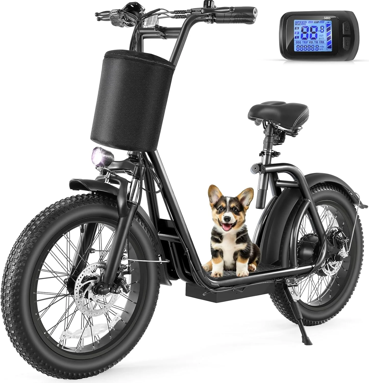 Caroma Peak 800W Foldable Adult Electric Scooter with 20-inch Wide Tires. 48V Battery. Basket. and Adjustable Seat