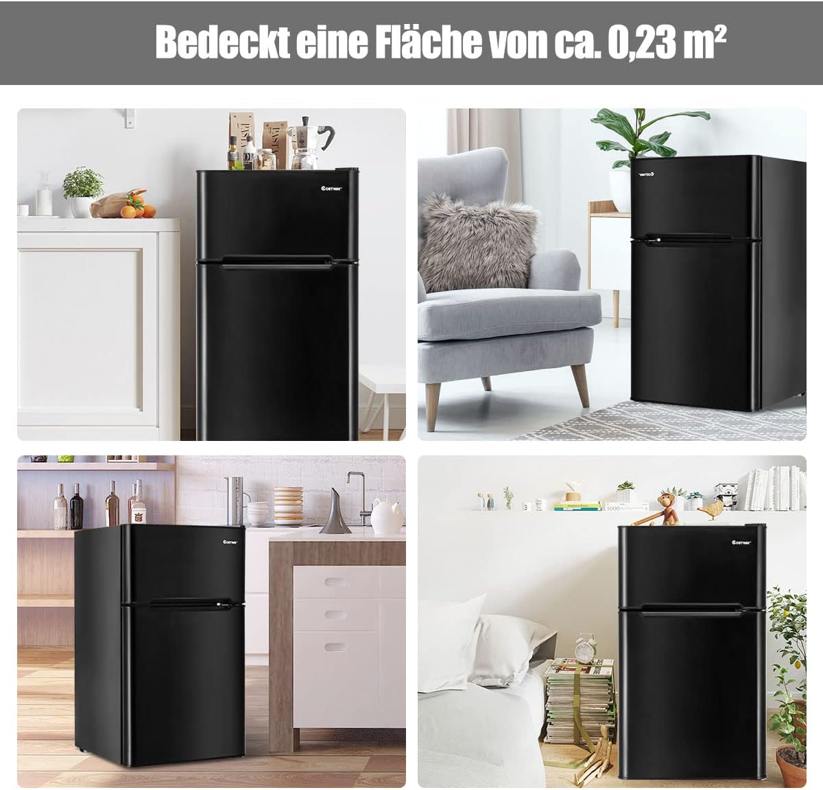 RELAX4LIFE Minikühlschrank 90L, Kühlschrank mit 27L Gefrierfach, Gefrierschrank mit Temperaturregelung, Kühl-Gefrier-Kombination mit Türablage & Höhenverstellbaren Füßen (Black)