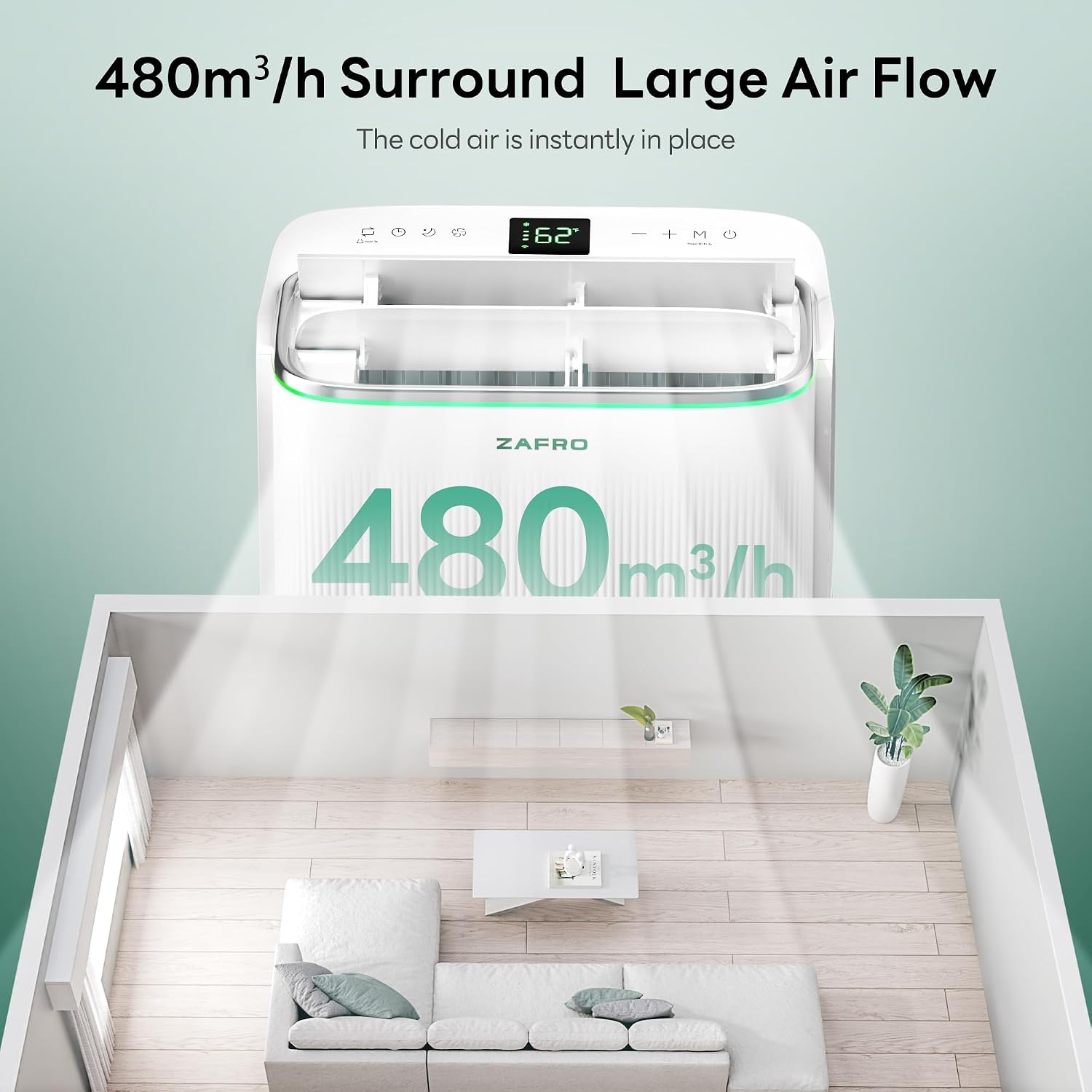 ZAFRO Inverter Tragbare Klimaanlage, 14000 BTU (10000 BTU SACC), intelligente AC-Einheit mit ultra-leiser Kühlung (42 dB)/ohne Drainage/24-Stunden-Timer/APP/Steuerung