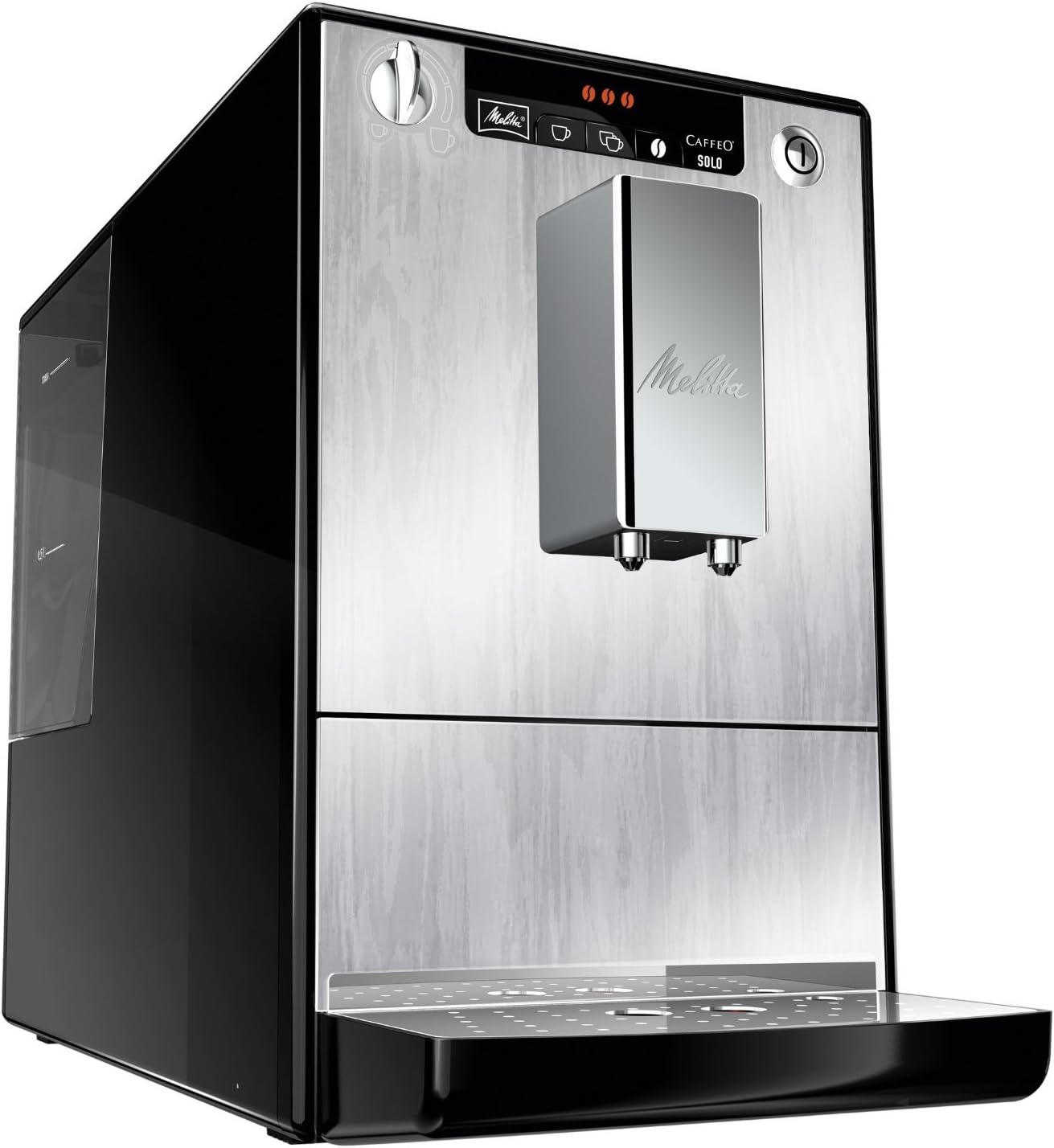 Melitta Solo - Kaffeevollautomat mit höhenverstellbarem Auslauf, kleine Kaffeemaschine mit abnehmbarem Wassertank, für z. B. Espresso oder Café Crème, silber