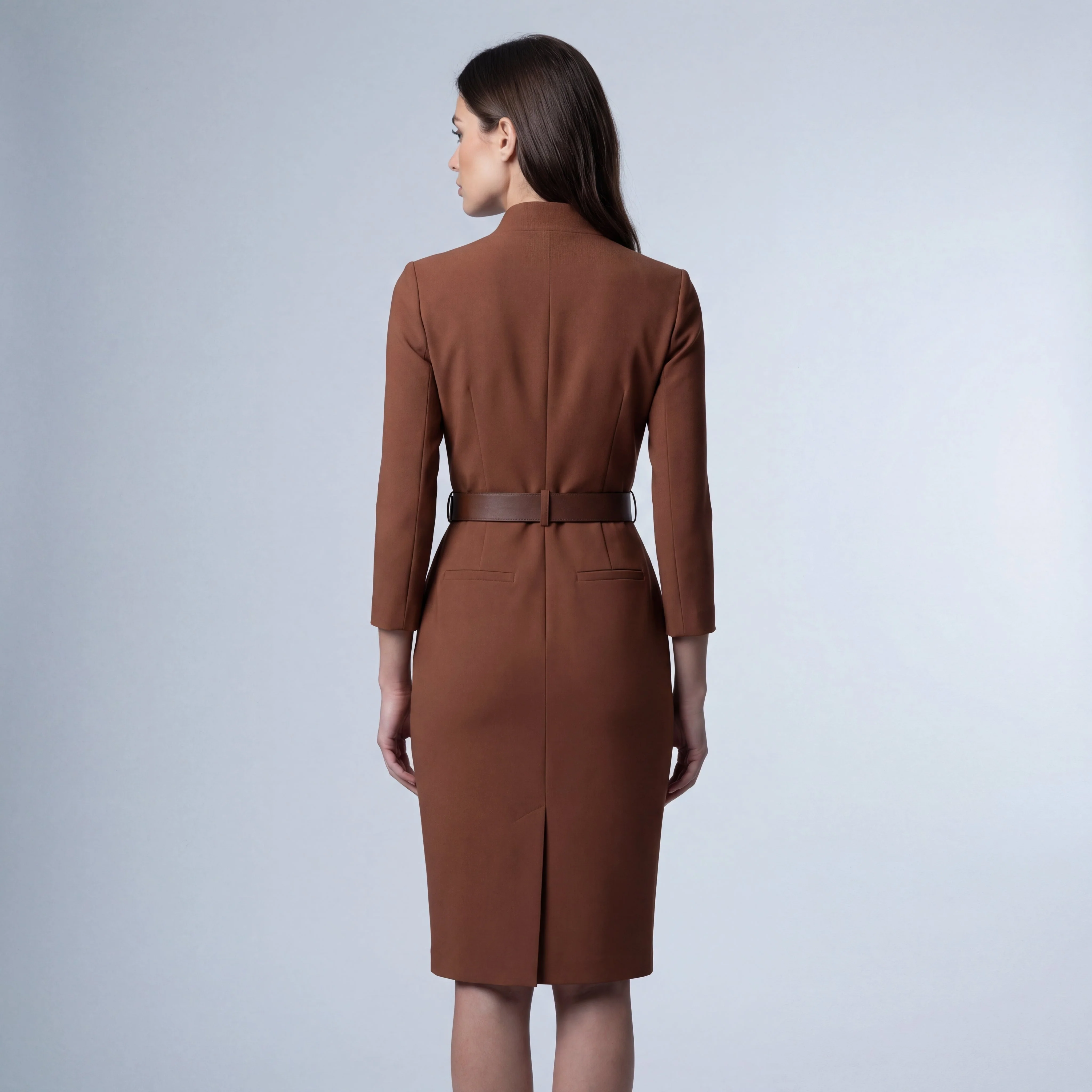 Elegantes Midi-Etuikleid mit V-Ausschnitt und G��rtel