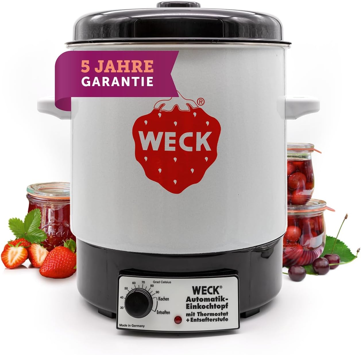 WECK Einkochautomat WAT14 (Finale Serie) Emaille mit Präzisionsthermostat – 29L Einkochtopf, Glühweinkocher, Dampfentsafter, Einweckautomat – Made in Germany, hochwertig & vielseitig