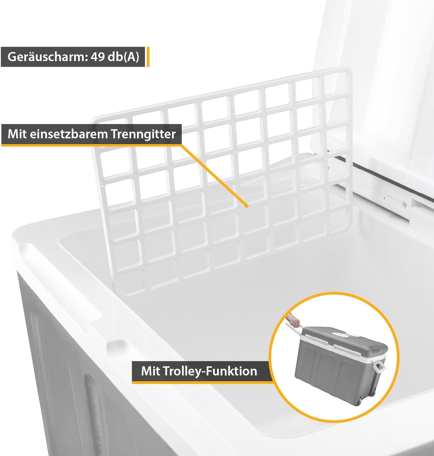 TZS First Austria - Kühlbox 45L elektrisch 12V 230V Anschluss für Auto & Steckdose - Thermoelektrische Cool Box kühlt & wärmt - Mini Kühlschrank mit Rollen - Für Camping, Festivals, Reisen - Grau