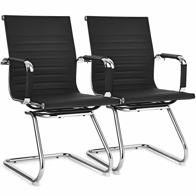 Set Of 2 Sled Base Office Chair Heavy Duty Conference Chair Pu Leather Guest Chairs For Guest Reception - High Quality Set For Everyday Use
