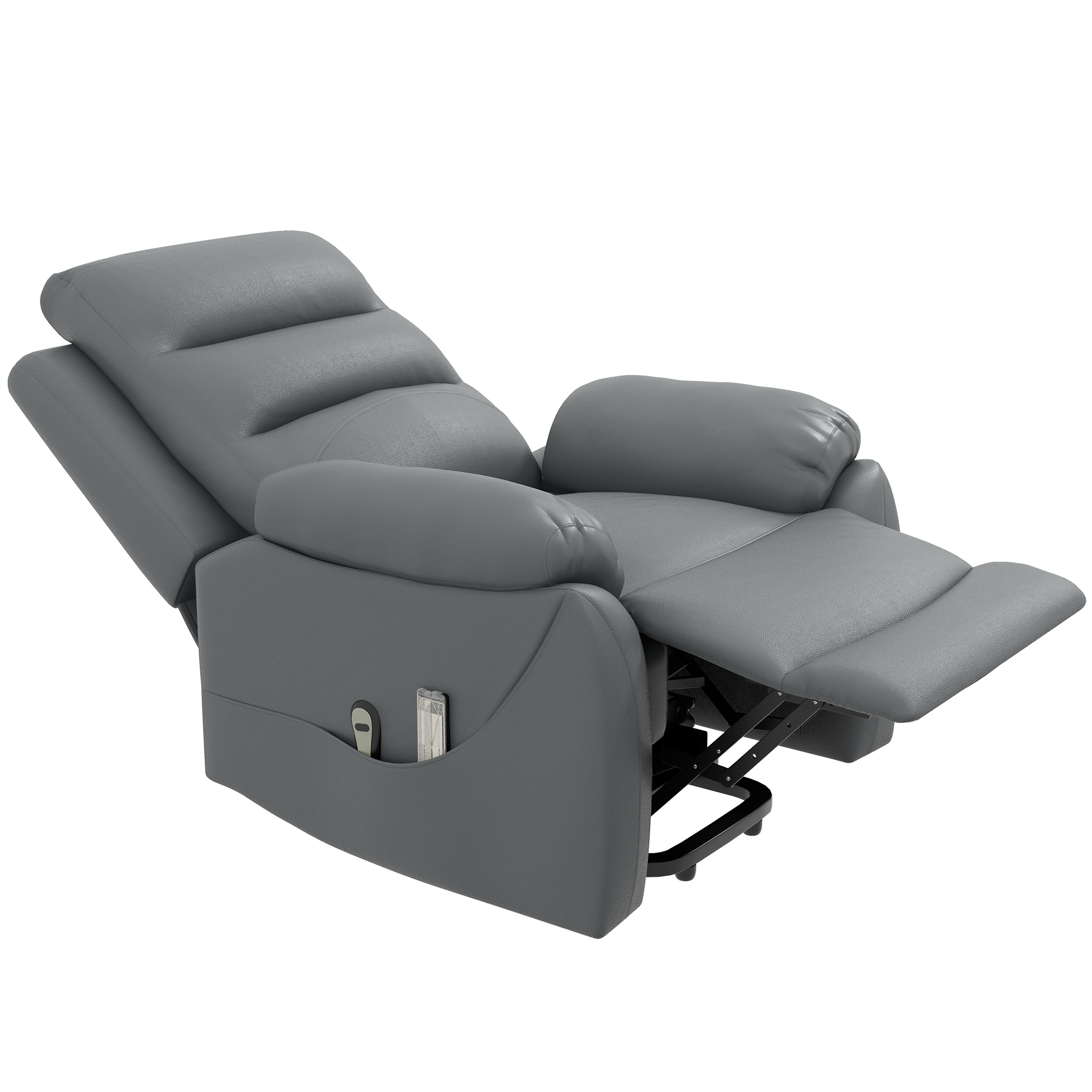 Relaxstoel met Opstahulp, Massagefunctie, Tot 180 kg, Kunstleer, Grijs