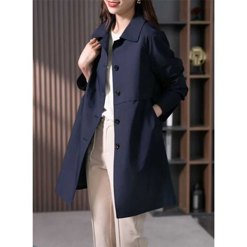Wasserabweisender Trenchcoat f��r Damen | Mittellanger ��bergangsmantel Casual Design | Klassischer Regenmantel mit Taschen