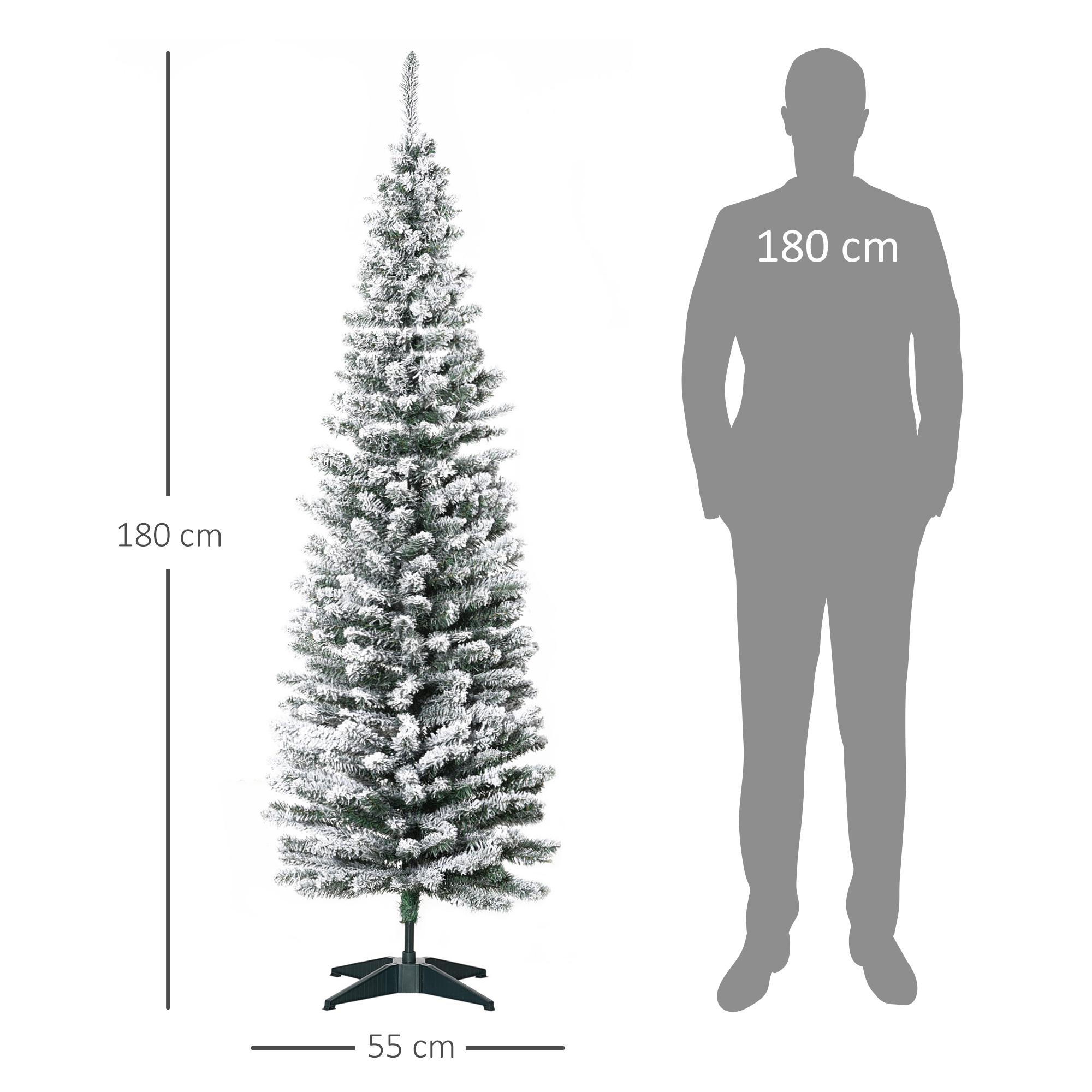 Kunstmatige Kerstboom, 210 cm, Besneeuwde PVC-Takken, Opvouwbaar, Metalen Standaard, Groen/Wit