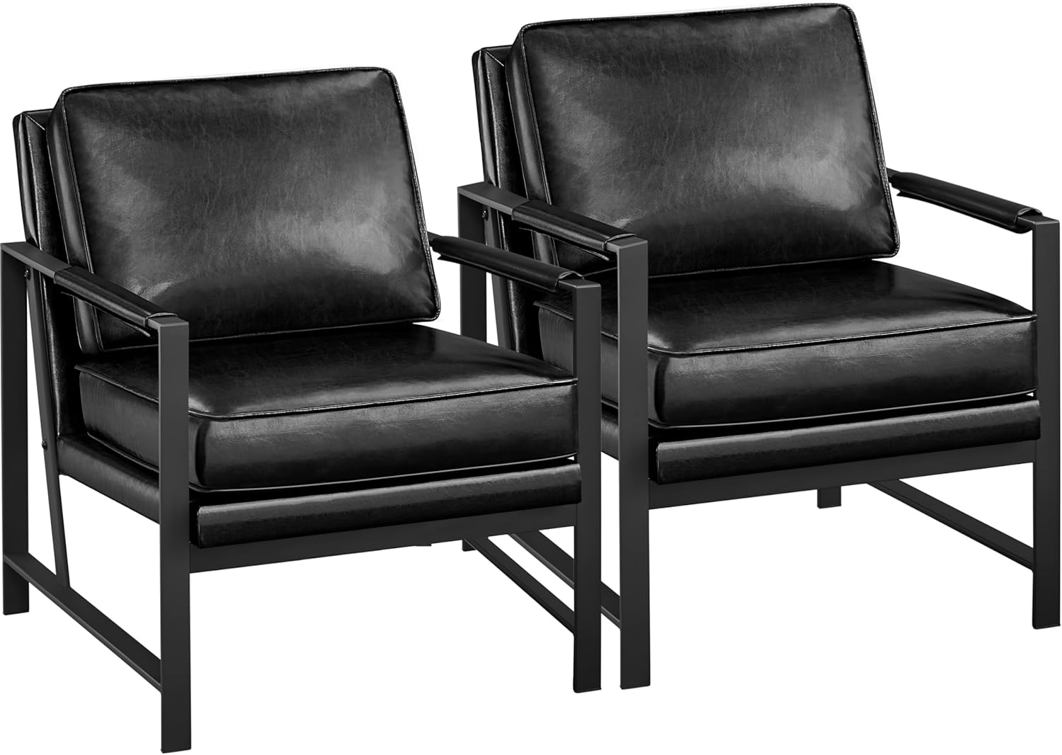 Yaheetech Sessel 2er Set Retro Loungesessel aus Kunstleder, Relaxsessel mit Rückenlehne, Einzelsessel mit Metallrahmen, für Wohnzimmer/Empfangsraum/Büro, Schwarz