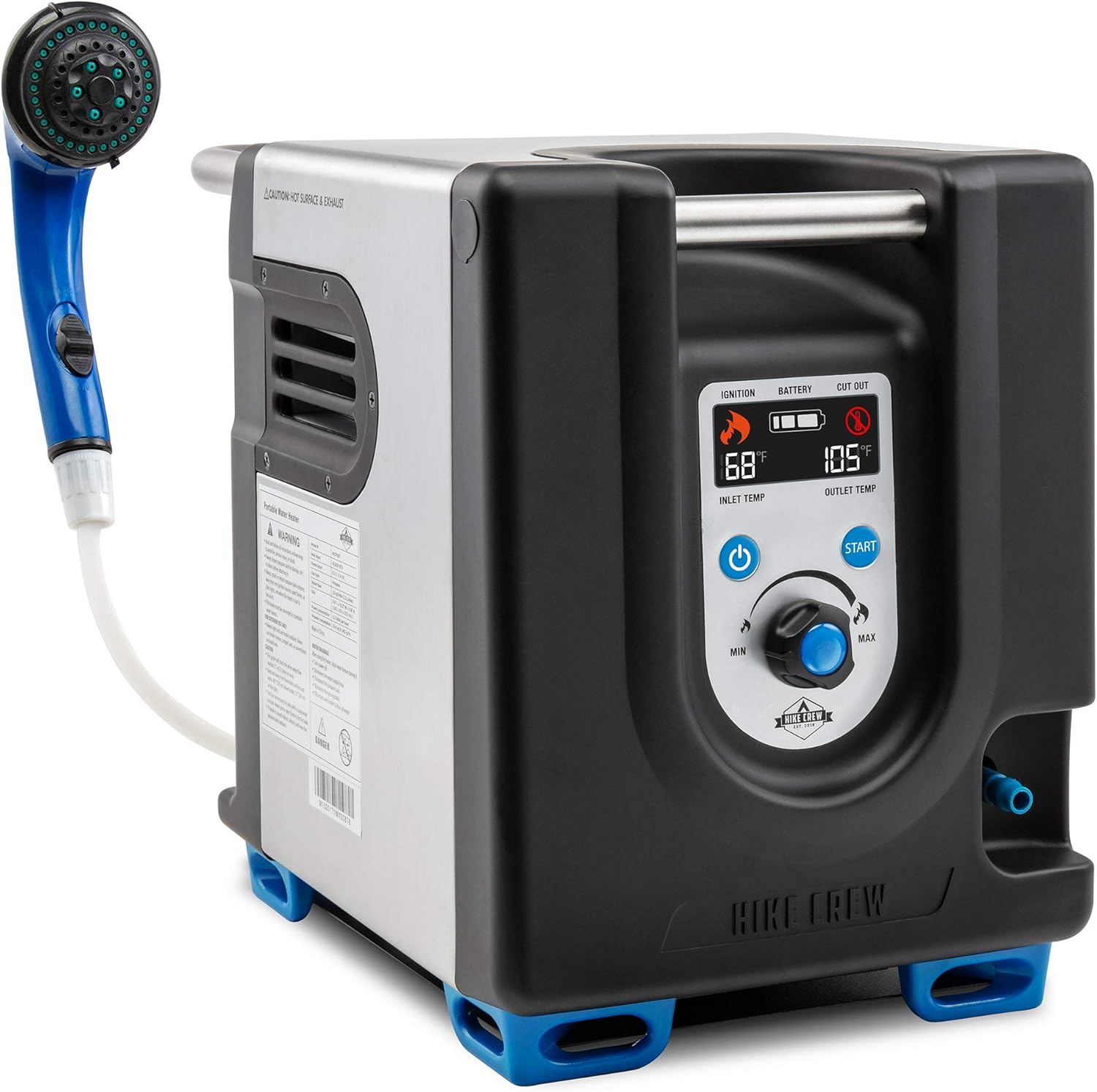 Tragbarer Propan-Warmwasserbereiter und Duschpumpe mit eingebauter Batterie | Kompaktes Outdoor-Reinigungs- und Duschsystem mit LCD, Sicherheitsabschaltung und Tragetasche, sofort heißes Wasser für Camping und Wandern