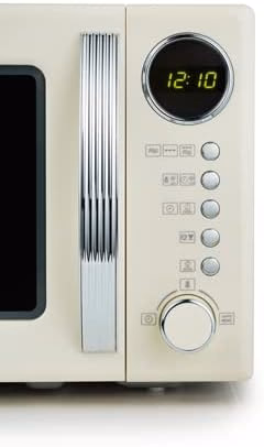 SEVERIN 2-in-1 Retromagnetron met grillfunctie, grilloven met 5 vermogensniveaus en 8 automatische programma's, hoogwaardige magnetron met grill, ca. 700 W, cr��me / chroom, MW 7892