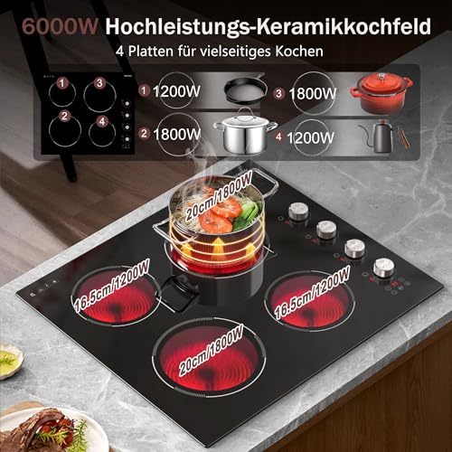 Karienvir Piano cottura in ceramica 4 fuochi, 60 cm, Comando a distanza, 9 livelli di potenza，Pausa, Timer da 99 minuti, Blocco di sicurezza : Amazon.it: Grandi elettrodomestici