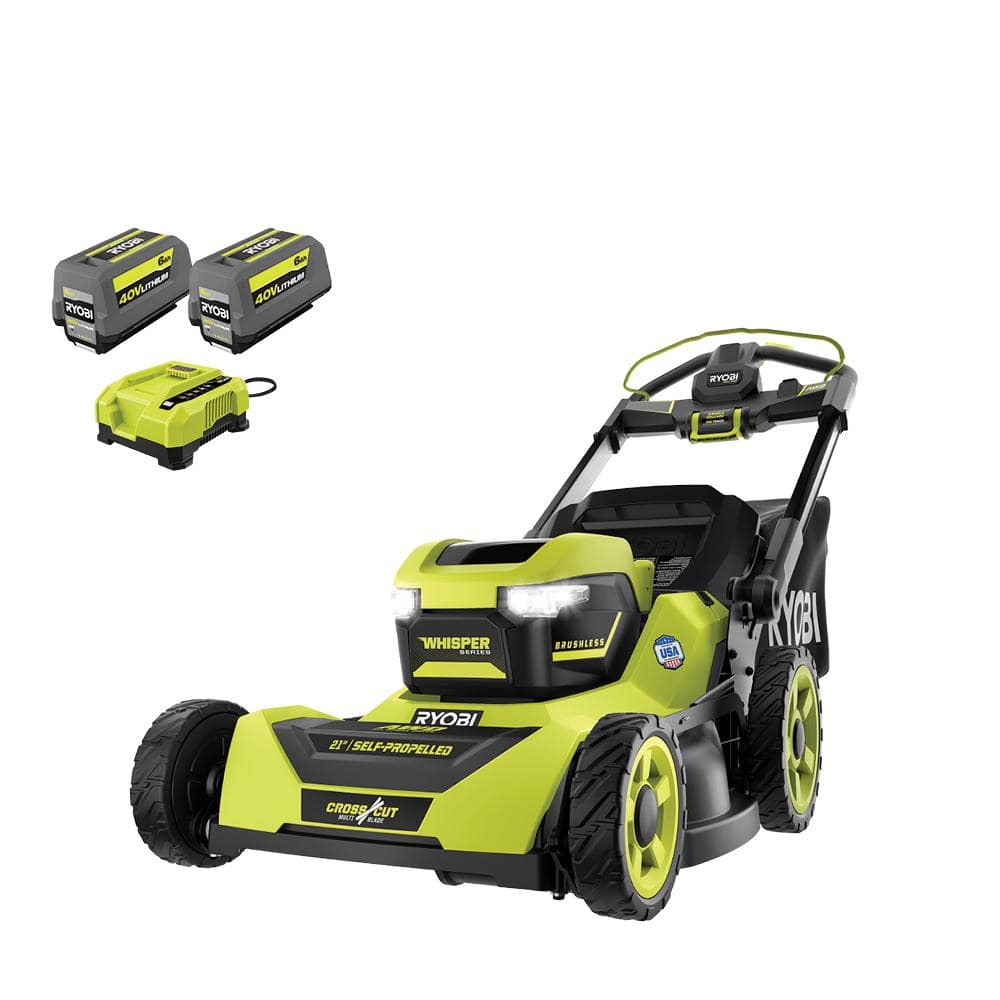 Ryobi 40V HP Brushless 21-in Self-Propelled AWD Lawn Mower �C Whisper Series �C Includes (2) 6.0Ah Batteries and Charger