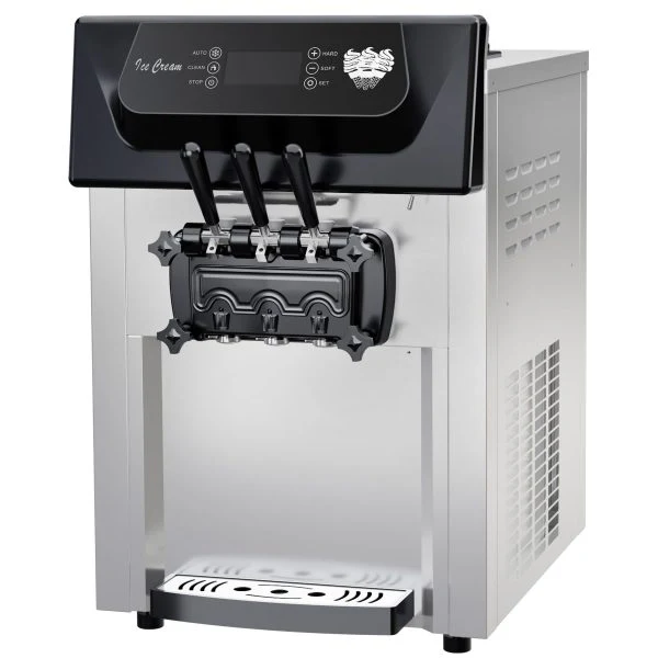 2200W Commercial Ice Cream Machine. 3 Flavor Soft Serve Ice Cream Machine. 5.3-7.4 Gal/Hr. with LCD Touch Screen. Automatic Cleaning. High Productivity for Home Snack Bar & Restaurants