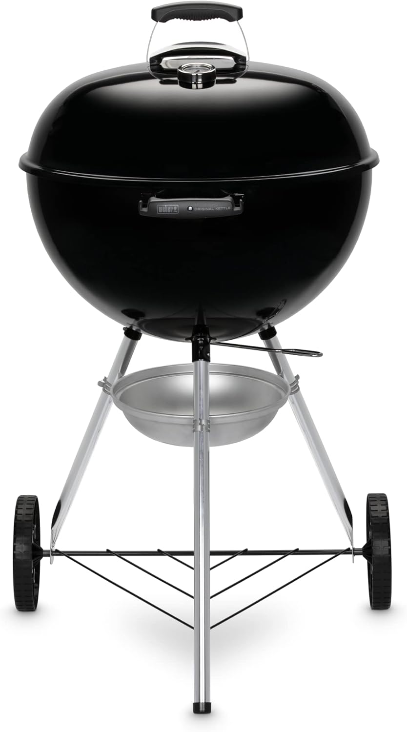 Weber Original Kettle Grill węglowy, powierzchnia grilla Ø 57 cm, grill BBQ z emaliowaną pokrywą i kociołkiem, termometr w pokrywie, system czyszczenia One-Touch - Czarny (14101004)