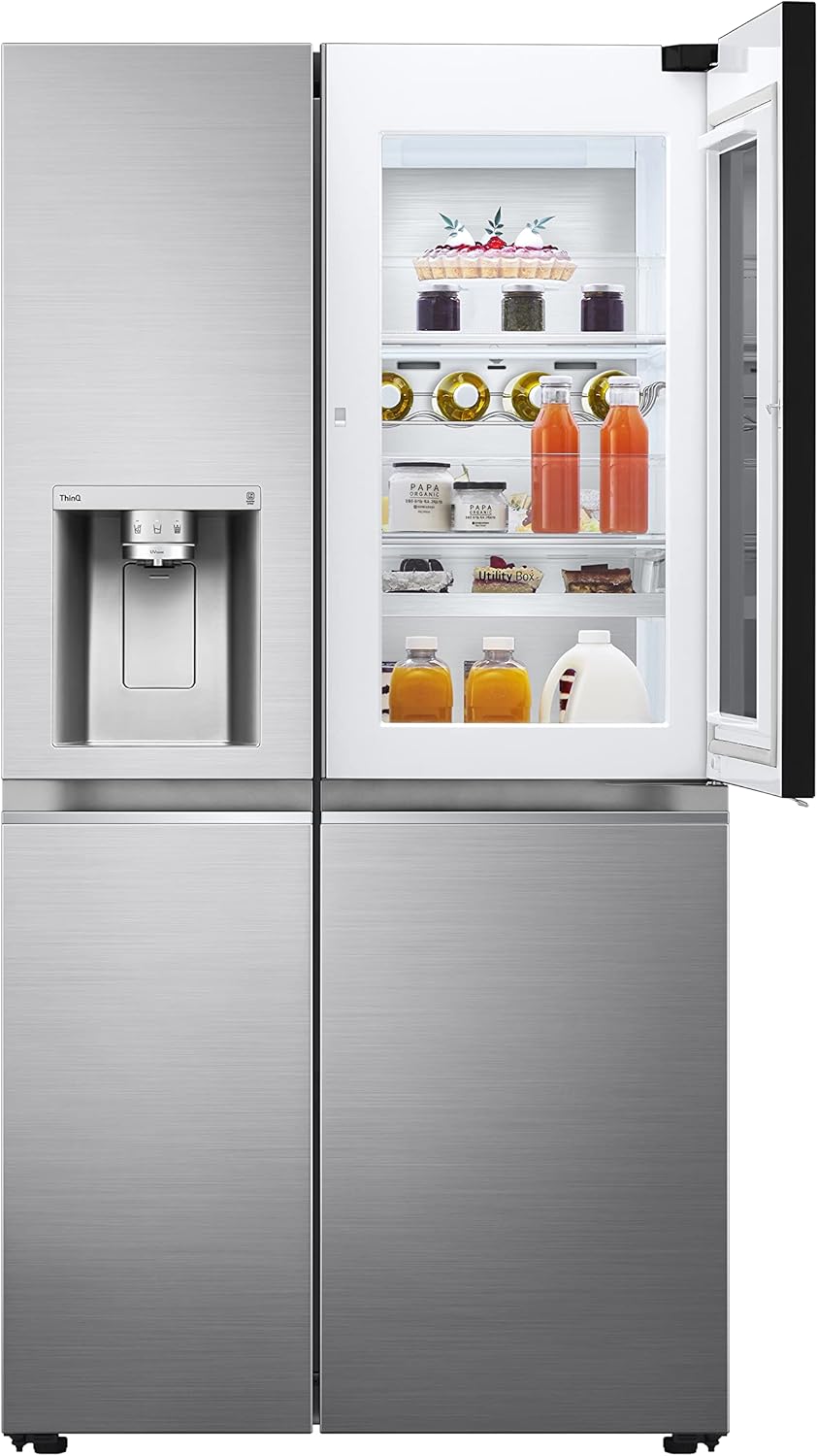 LG GSXV91PZAE Amerikanischer Kühlschrank Side by Side InstaView Total No Frost mit Gefrierfach, 635 l, Nano-UV-Eis-Spender, Türkühlung, Linear Cooling, Smart Kühlschrank mit WLAN und Gefrierschrank