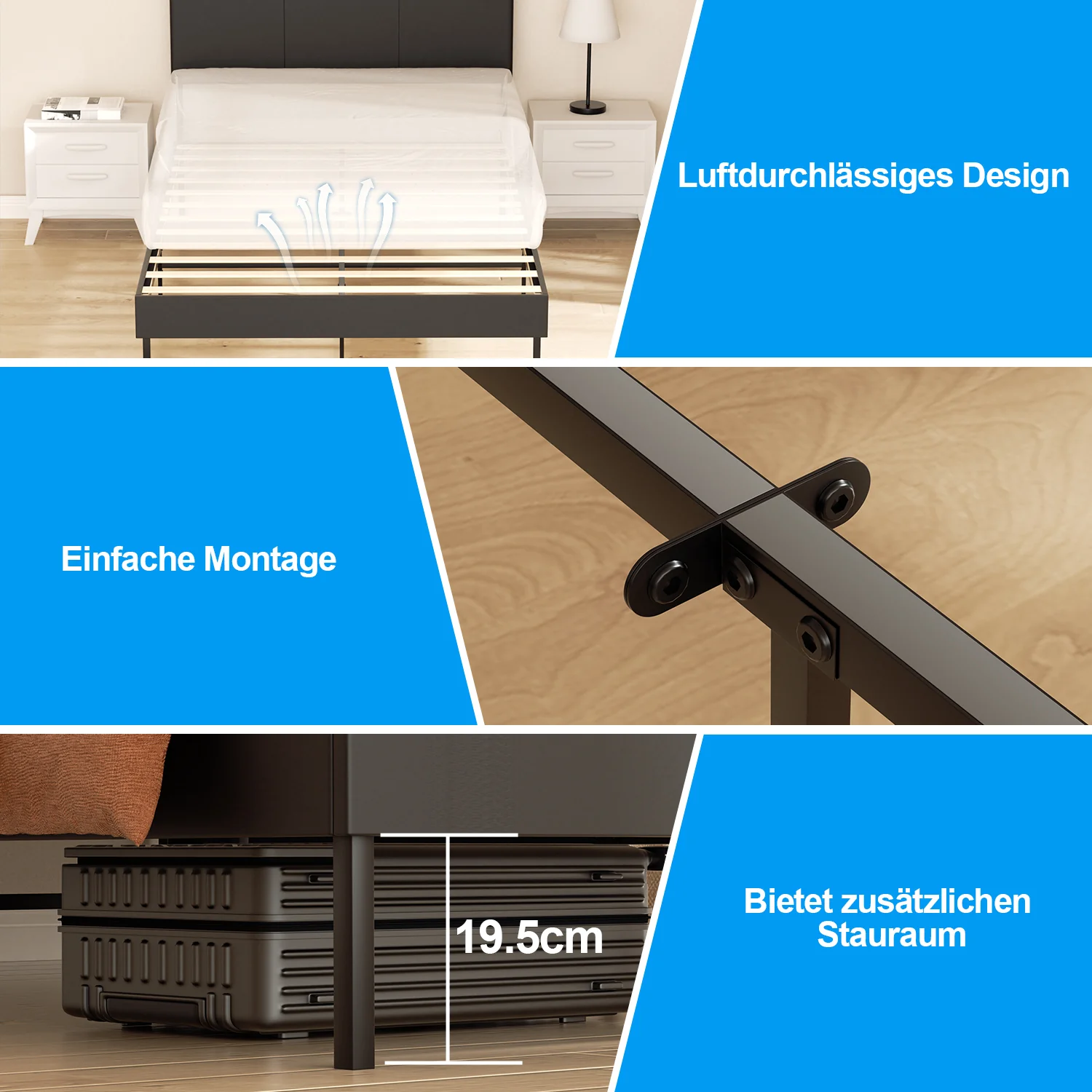 Sonnewelt Polsterbett Bettgestell mit Kopfteil Leder