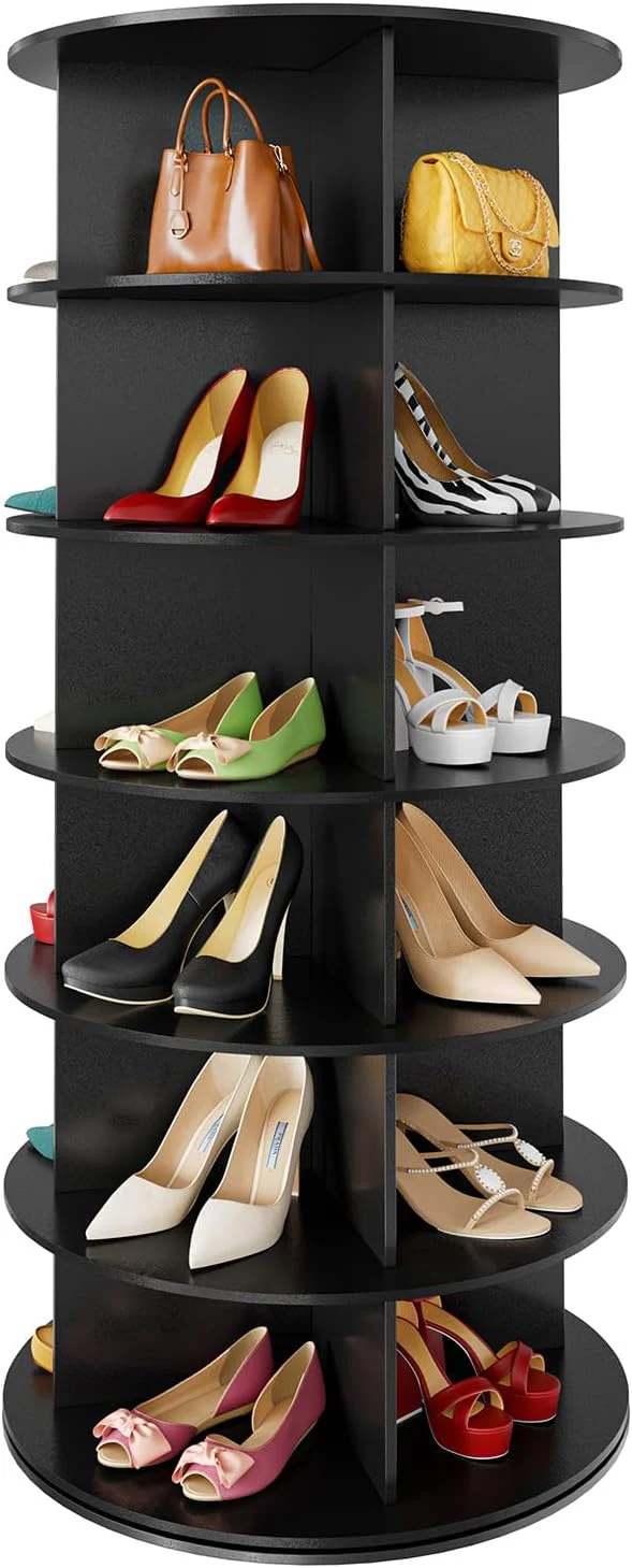 SpaceAid 7 Tier Rotating Shoe Rack Tower, Spinning Shoe Display Lazy Susan