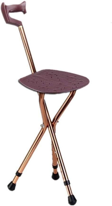 Gehstockstuhl, Dreibeiniger Sitz Klappbarer Gehstock Tragbarer Höhenverstellbarer Gehknüppelstock Hocker Unisex für ältere Menschen, Krücken