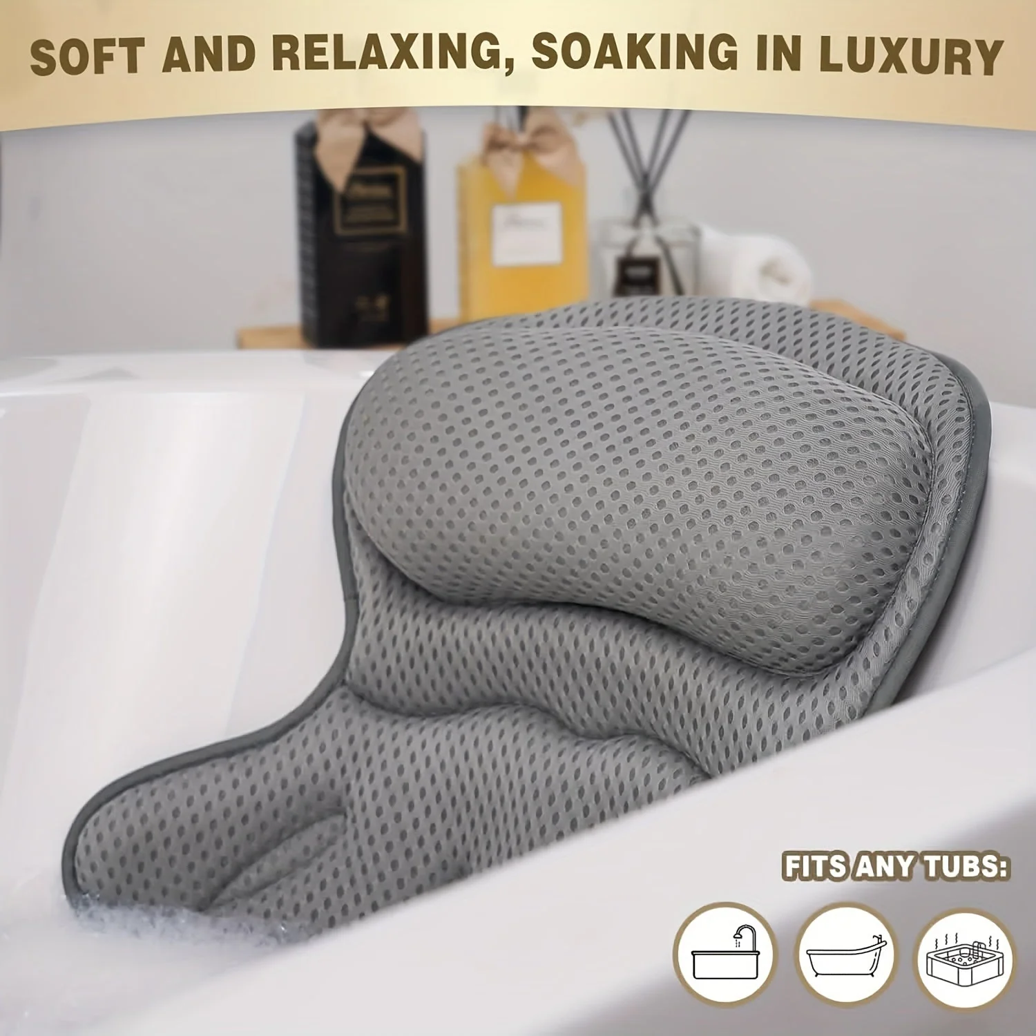 4D Luxe Badekissen – Atmungsaktives Kissen mit Nacken- und Rückenstütze für ein entspannendes Bad
