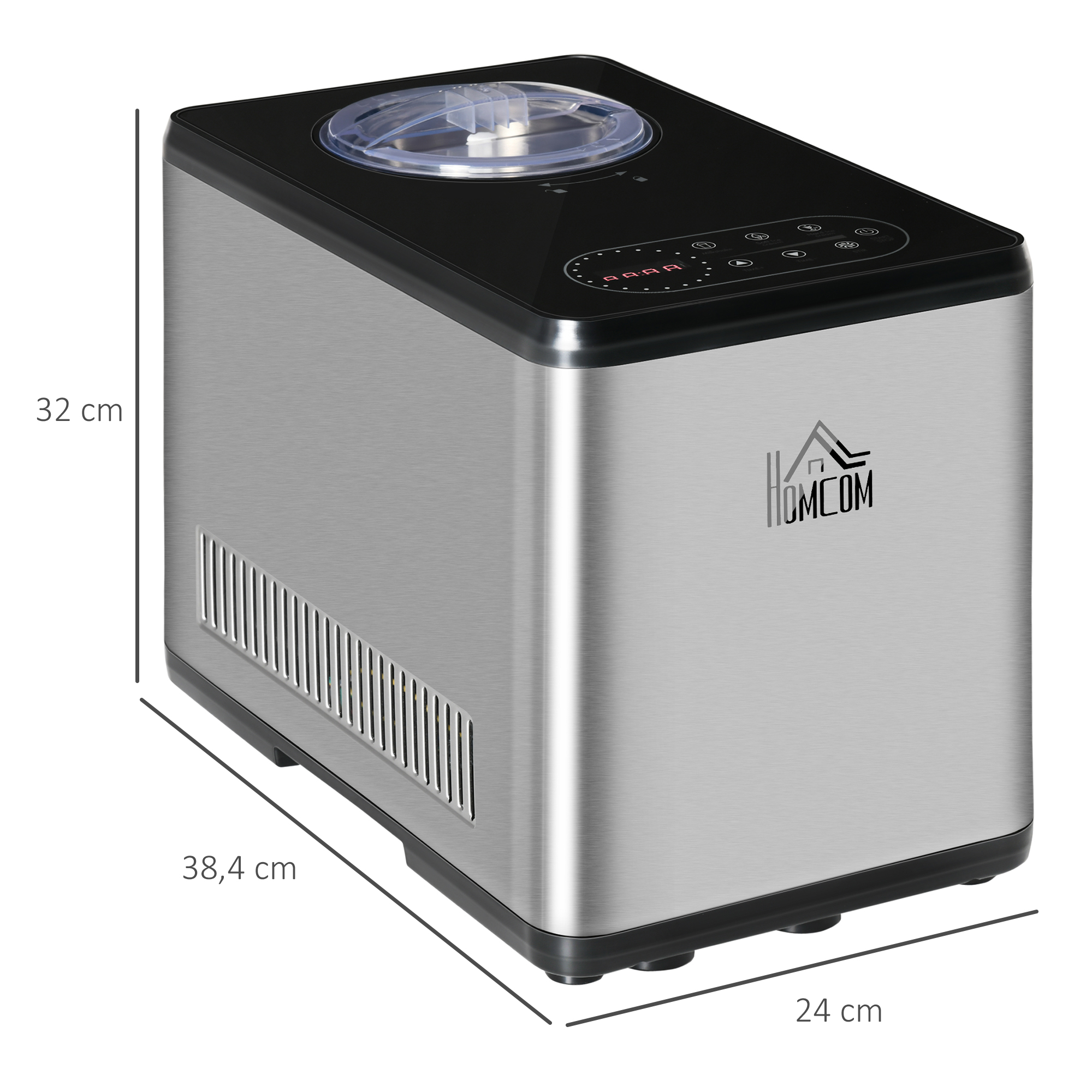 ijsmachine 1,5 L, zilver, zwart, 38,4 x 24 x 32 cm