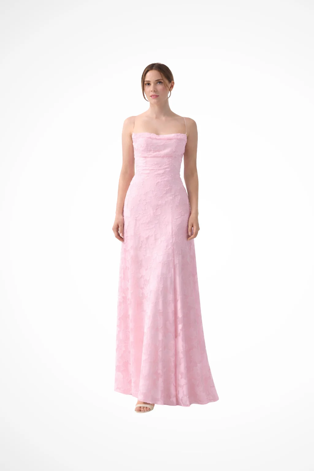 Damen Maxikleid mit Spaghetti-Tr?gern und Blumen-Jacquard | R��ckenfreies Abendkleid mit Schn��rung f��r festliche Anl?sse