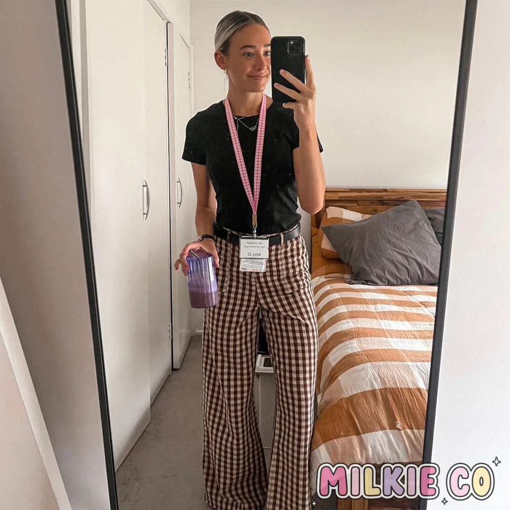 Baby Pink Gingham Fabric Lanyard