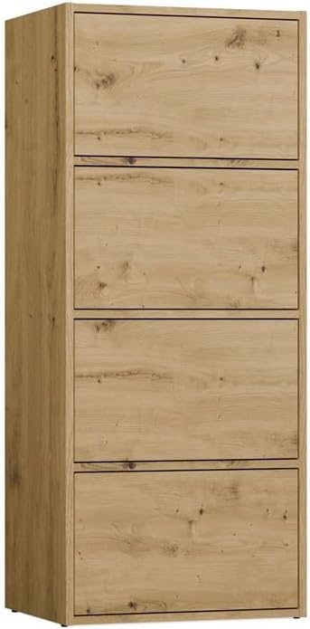 CDF Kommode Schrank Hochschrank mit 4 Türen und Einlegeböden - für Wohnzimmer Schlafzimmer Flur Büro – Grifflose Fronten – Modernes Design und langlebige Ausführung – Eiche Artisan Alma