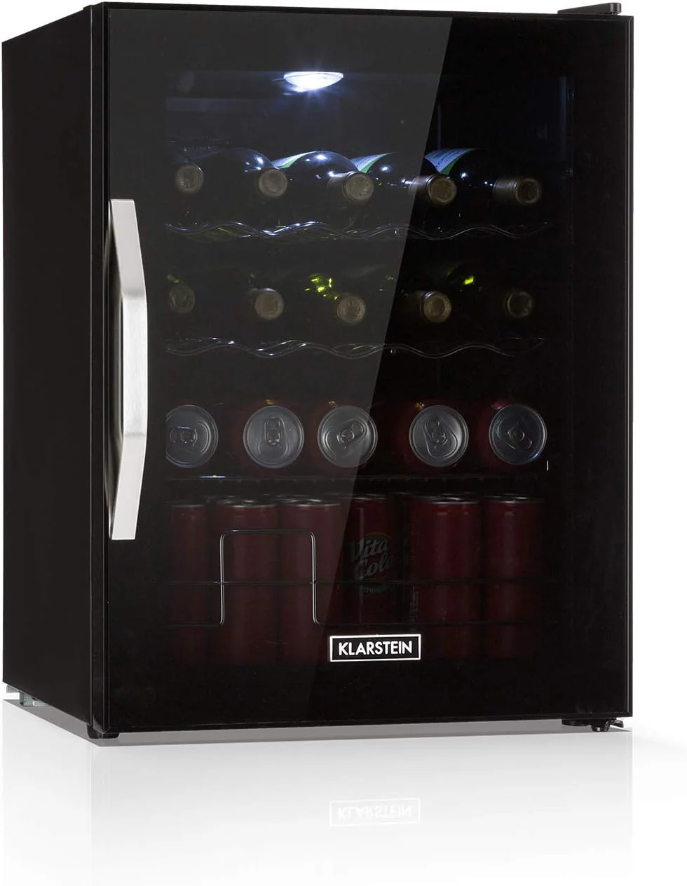 Klarstein Mini Koelkast met Glazen Deur voor Kamer, Drankenkoelkast met Verstelbare Planken, Klein 80 Liter, Indoor/Outdoor Koelkast Stil
