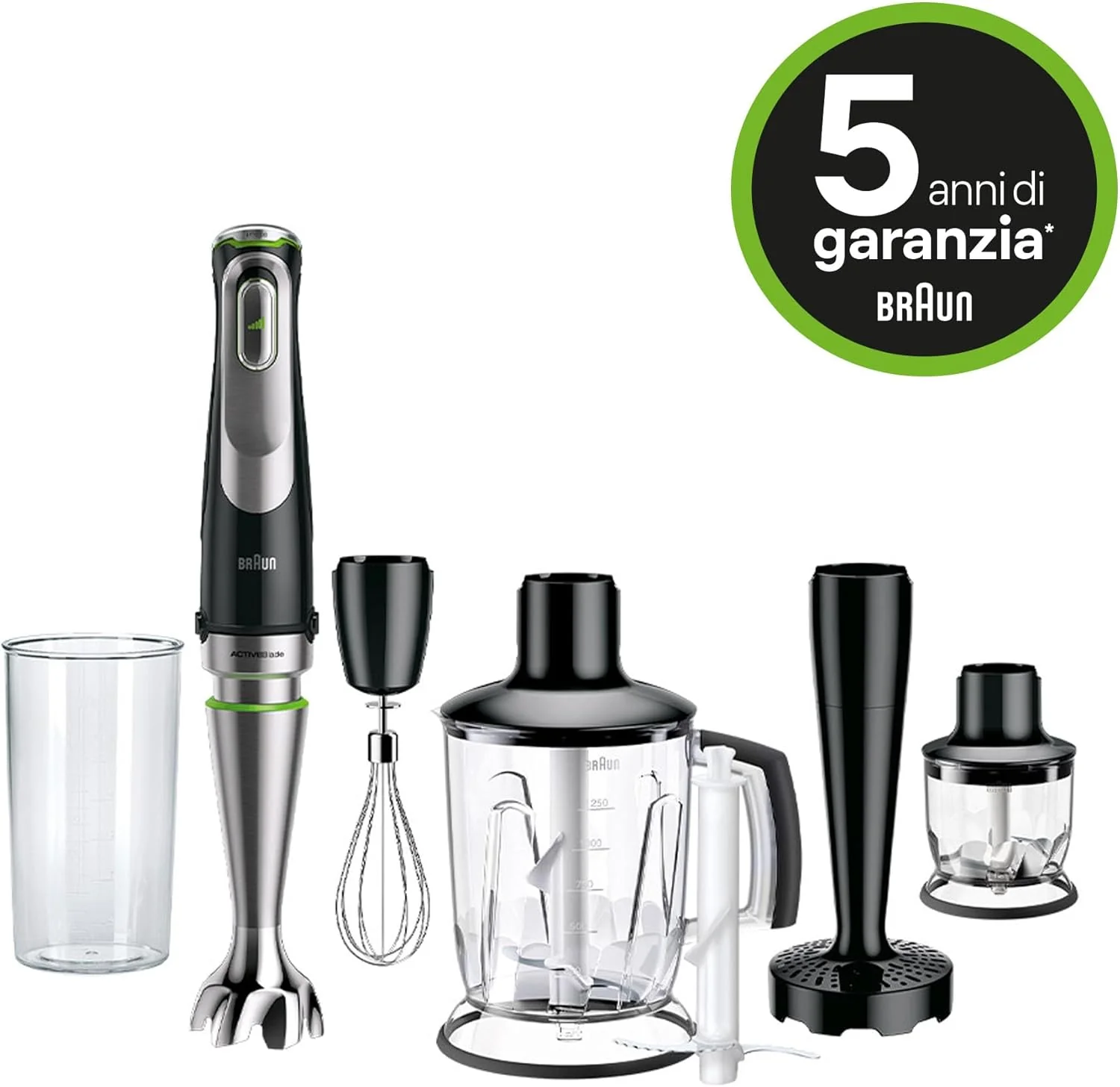 Braun MultiQuick 9 MQ 9187XLI staafmixer �C Staafmixer met Active PowerDrive technologie en 5 accessoires voor hakken, pureren, kloppen en crushen van ijs, 1200 watt, zwart/roestvrij staal