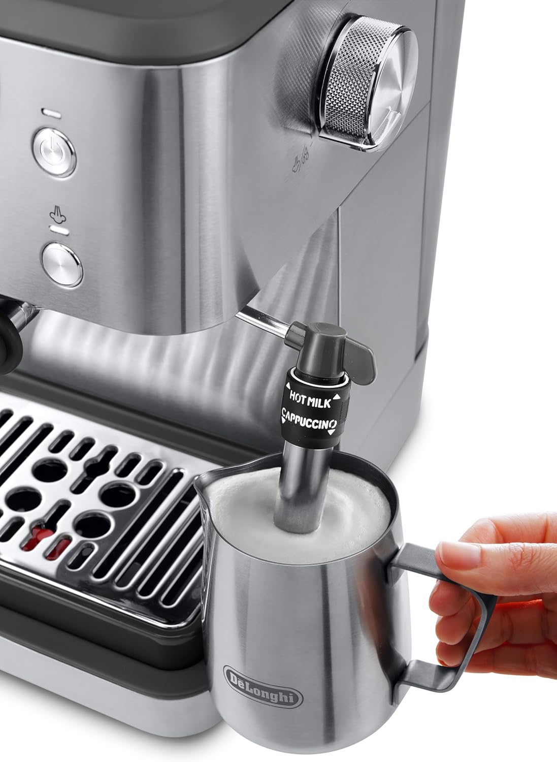 De'Longhi Siebträgermaschine Linea Classic EM450.M, Espressomaschine mit professionellem Milchaufschäumer, Vollmetallgehäuse, 15 Bar, 1,7 l Wassertank, Edelstahl/Metall