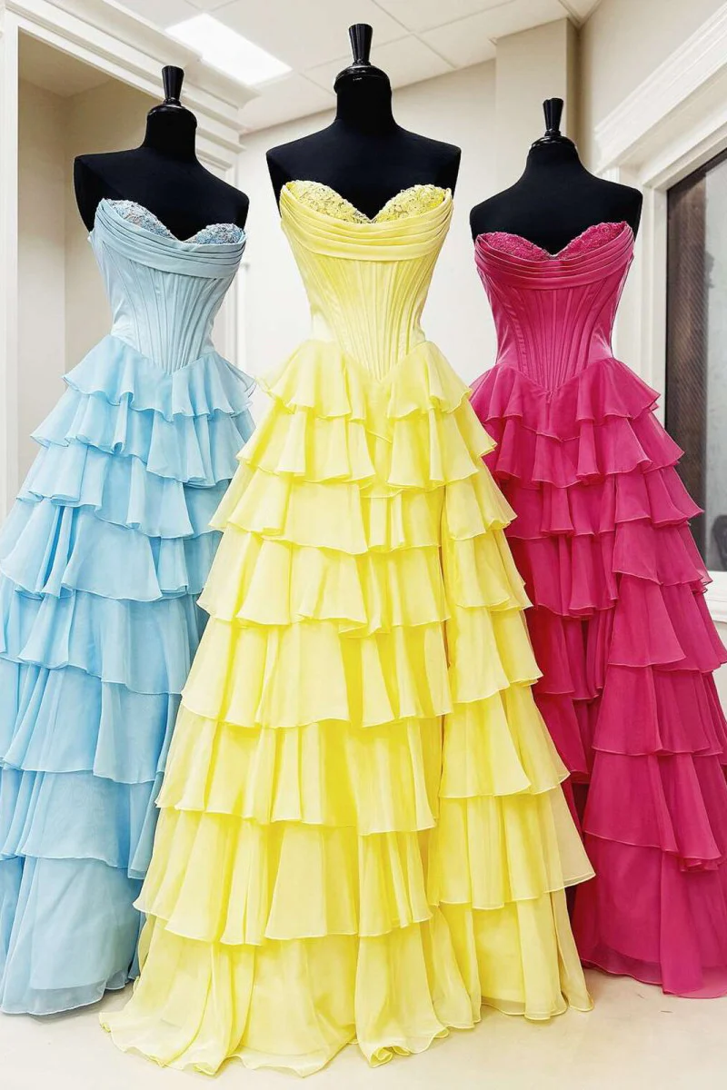 Strapless A-Line Ruffle Long Prom Dress With Split