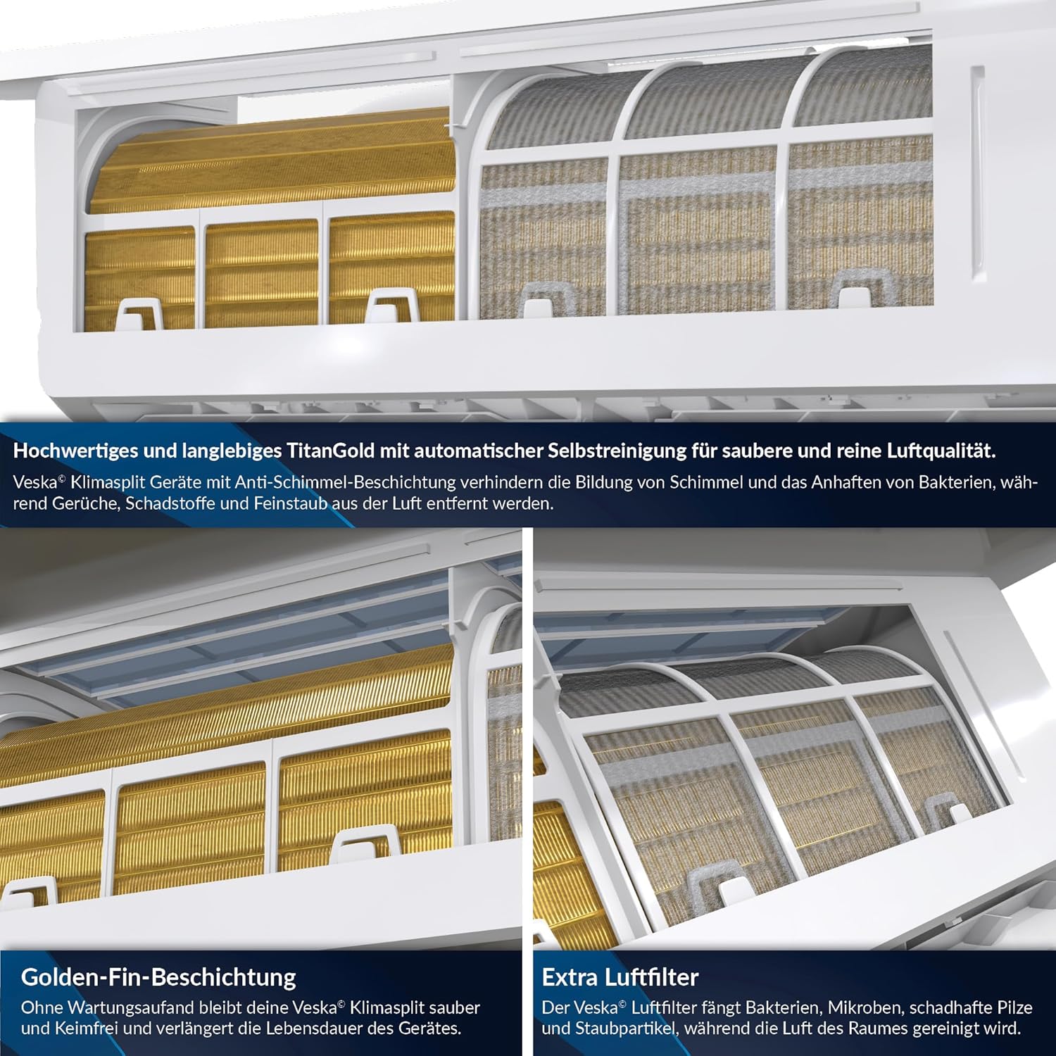 Klimaanlage Set Split - mit WiFi/App Funktion Klimagerät - Kühlen A++/ Heizen A+ 12000 BTU/h (3.500 Watt) Kältemittel R32 - Fernbedienung, Timerfunktion - inkl. Montagematerial (VSK-12000BTU)