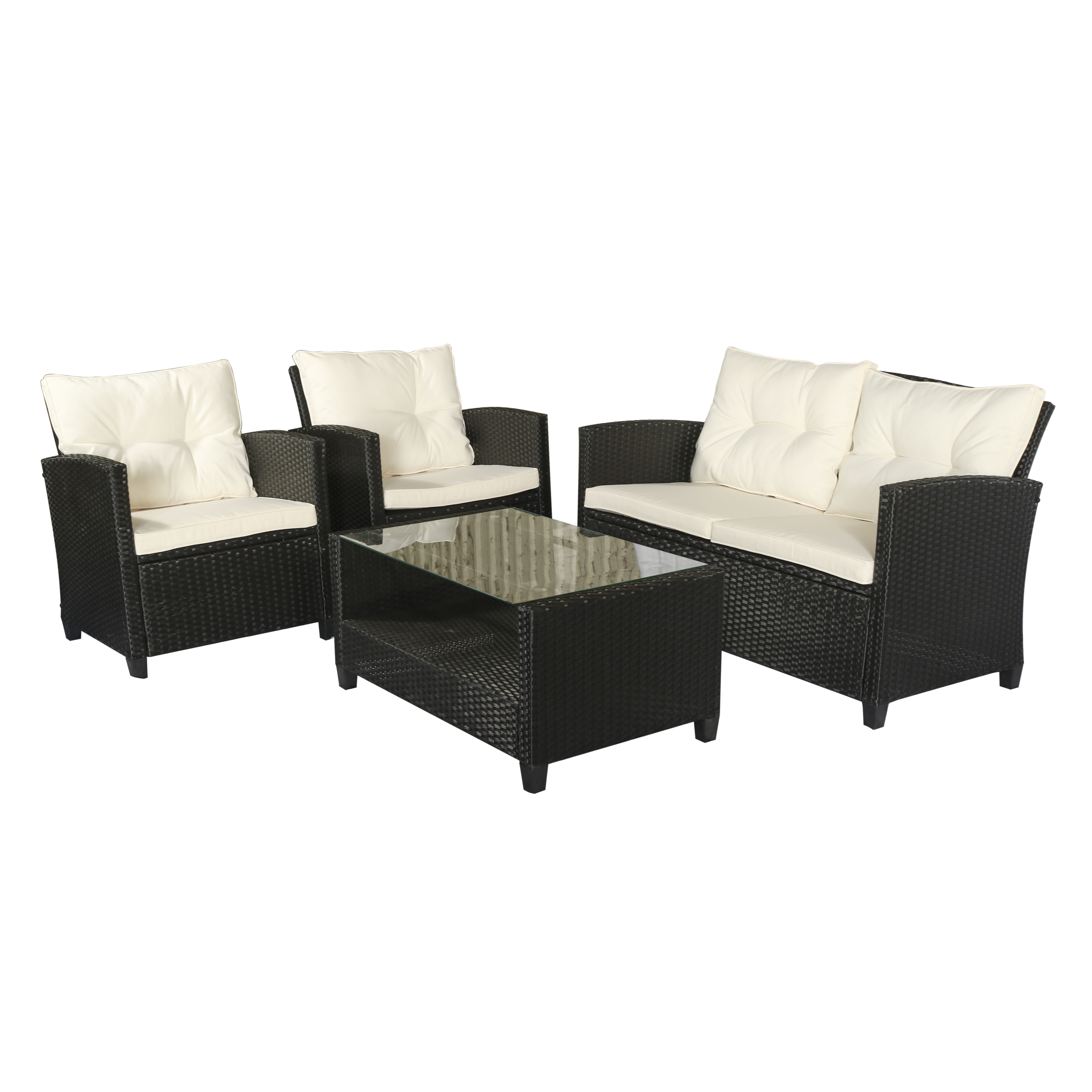 Outsunny poly-rotan zitset 4-delig Zitgroep tuinmeubel set lounge metaal zwart