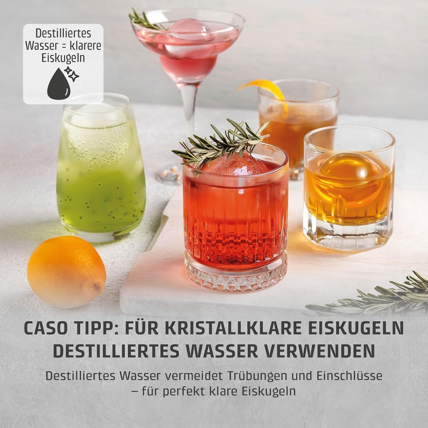 CASO IceBall Pro Eiskugelbereiter mit Kompressor - Kristallklare Eiskugeln 50-55 mm, 2 Kugeln/Stunde, 1,3 l Wassertank, Selbstreinigung, LED-Anzeige, mattschwarz