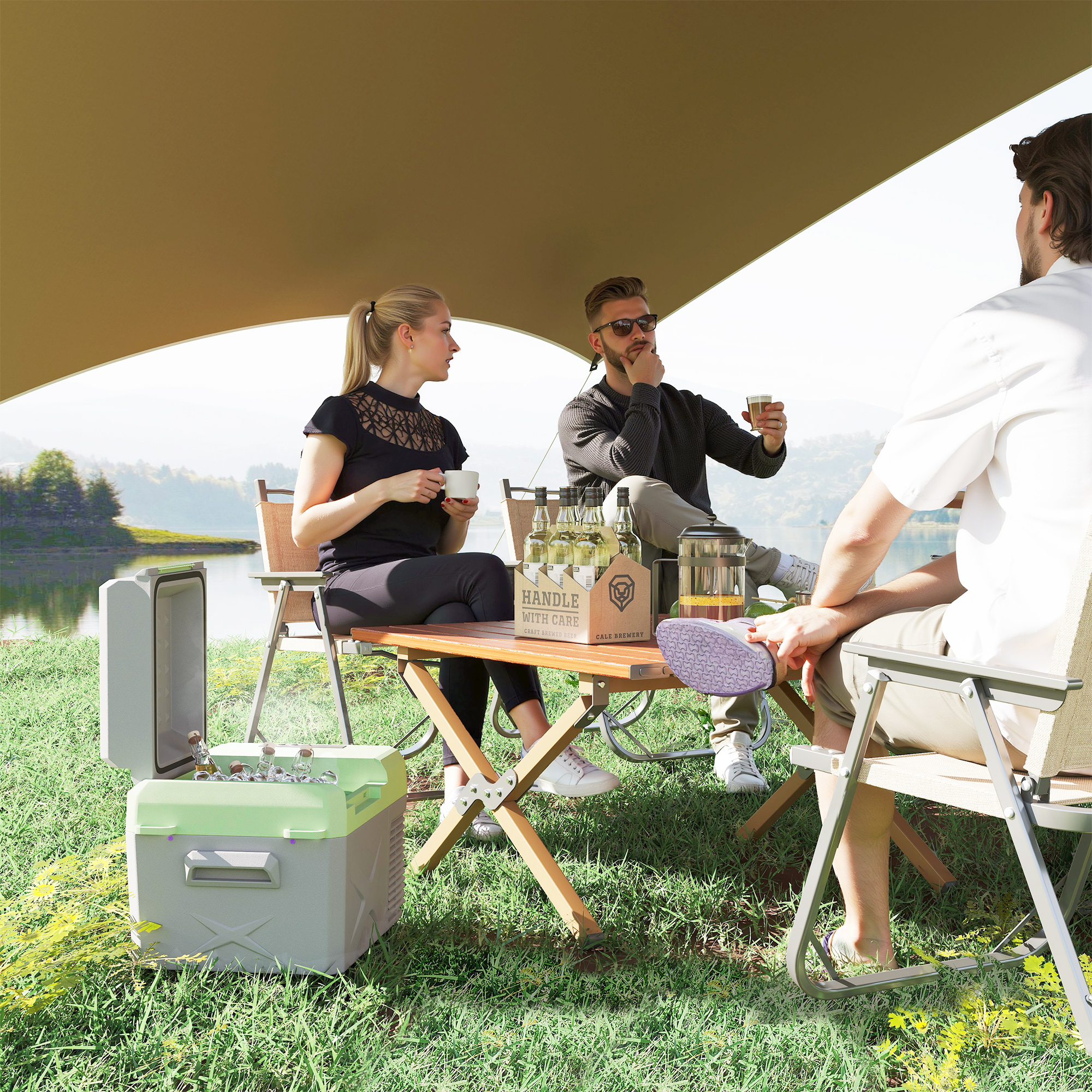 12 Liter Compressor Koelbox Elektrische Koelbox met Anschluss Koel- en Vriesfunctie Grijs+Groen