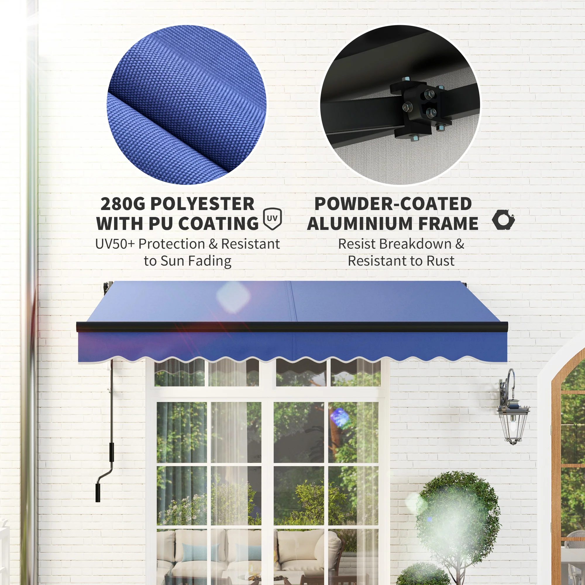 2025 2,5 x 2 m Elektrisch Zonnescherm met LED-licht & Afstandsbediening voor Tuin, Terras en Deck, Blauw