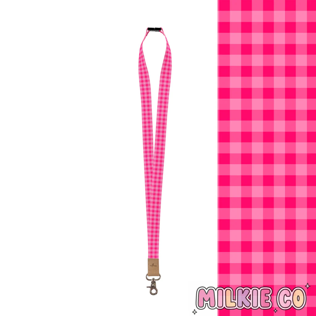 Raspberry Gingham Fabric Lanyard
