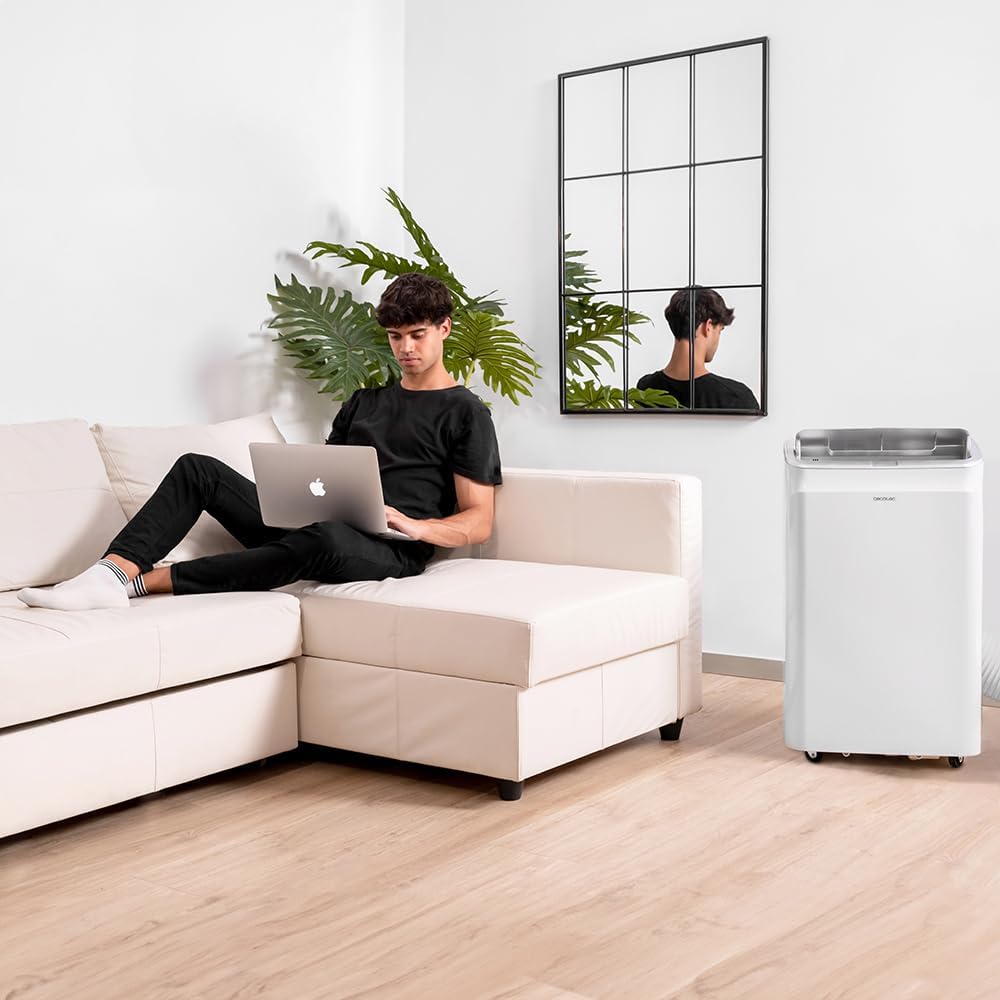 Cecotec Tragbare Klimaanlage mit Fernbedienung, WLAN und Wärmepumpe Forceclima 12800 Heizung angeschlossen. 12000 BTU, LED -Bildschirm, 5 Modi, Abdeckung 28 M2