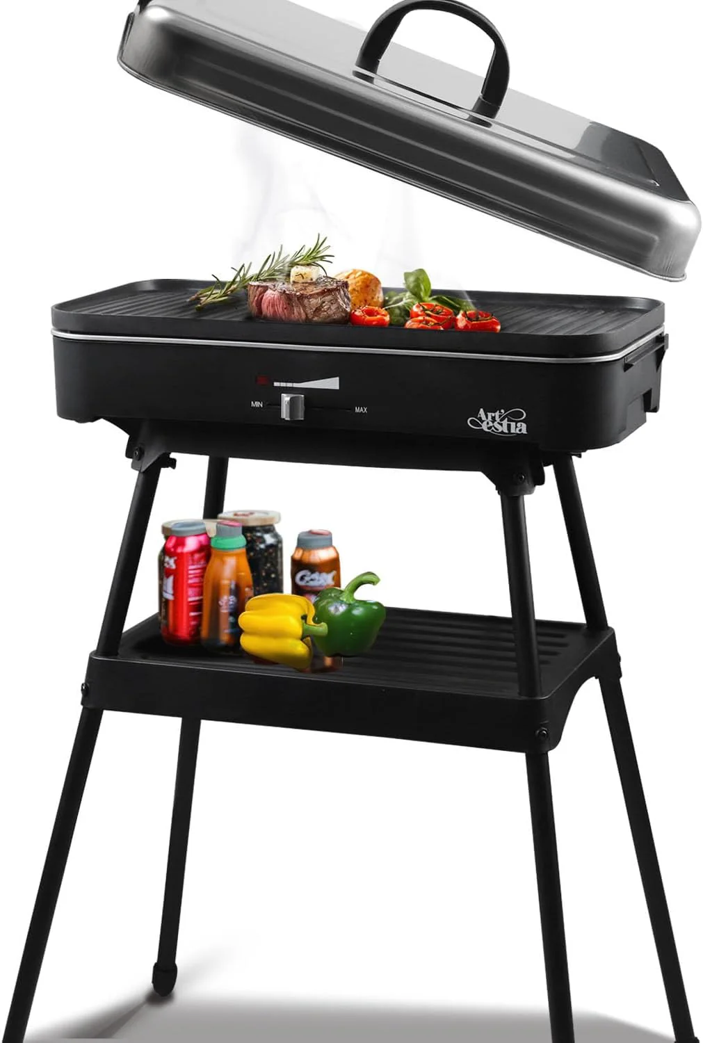 Artestia 1800W Electric Outdoor Grills with Lid Indoor Smokeless Grill for Balcony with Temperature Control Portable Removable Stand Grill for Cooking. BBQ Party. Family