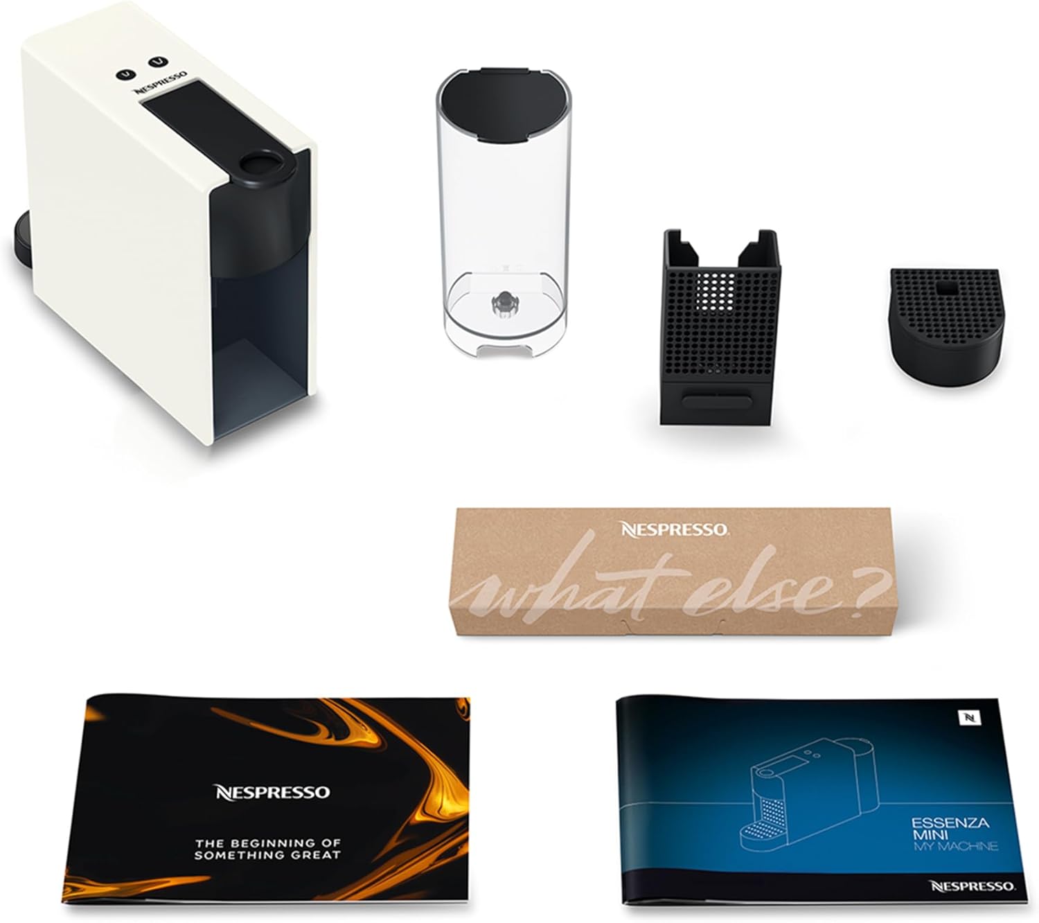 Nespresso Krups Essenza Mini XN1101 - Cafetera monodosis de cápsulas Nespresso, compacta, 19 bares, apagado automático, color blanco (Pack Cápsulas bienvenida incluido)