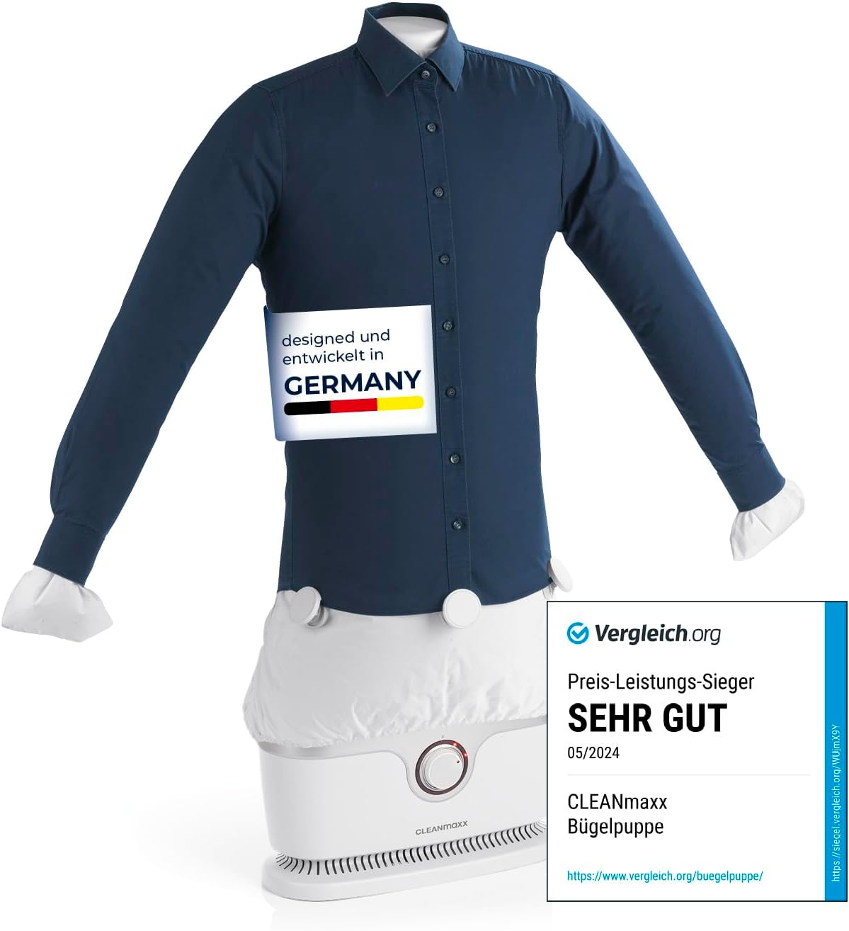 CLEANmaxx Automatischer Hemden-Bügler zum Trocknen und Gltten von Hemden & Blusen inklusive Aufsatz für Hosen | Die innovative und schonende Art, Ihre Wsche zu gltten