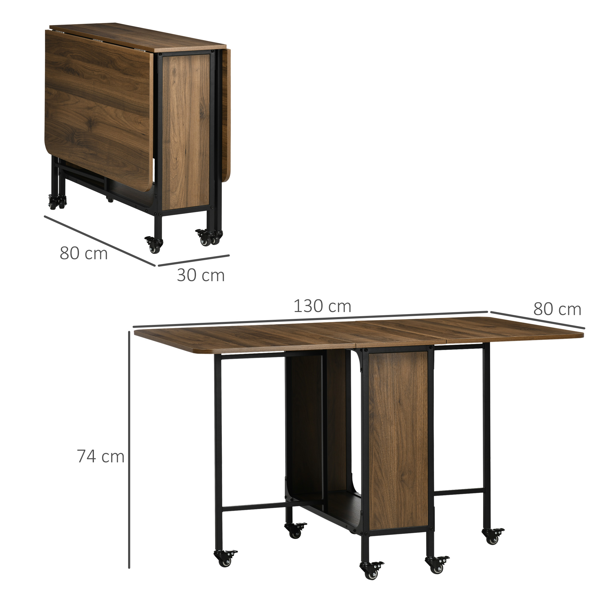 Mobiele Klaptafel, 2 Inklapbare Zijden, 130 x 80 x 74 cm, Bruin