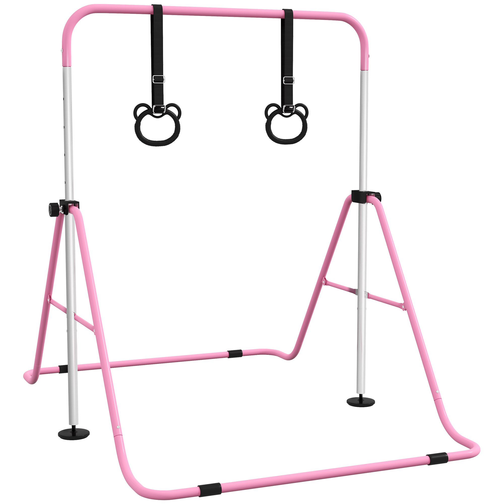 Kinderturnbar met Ringen, Hoogteverstelbaar, Opvouwbaar, Antislip, Stalen Frame, 148x105x88-128 cm, Roze