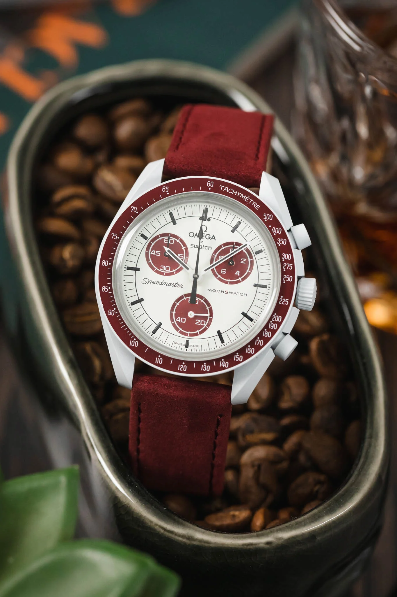Hirsch OSIRIS Limited Edition Calf Leather with Nubuck Effect Watch Strap in BURGUNDY
