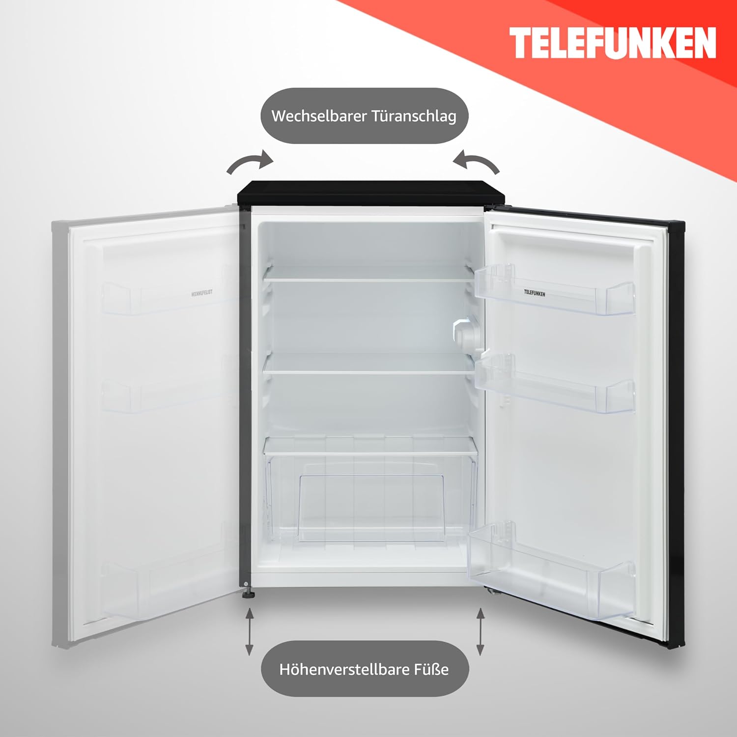 TELEFUNKEN Kühlschrank ohne Gefrierfach | Freistehend | 135 Liter Nutzinhalt | Kühlschrank klein mit Gemüsefach | LED-Beleuchtung | Türanschlag wechselbar | C-135-100-W weiß