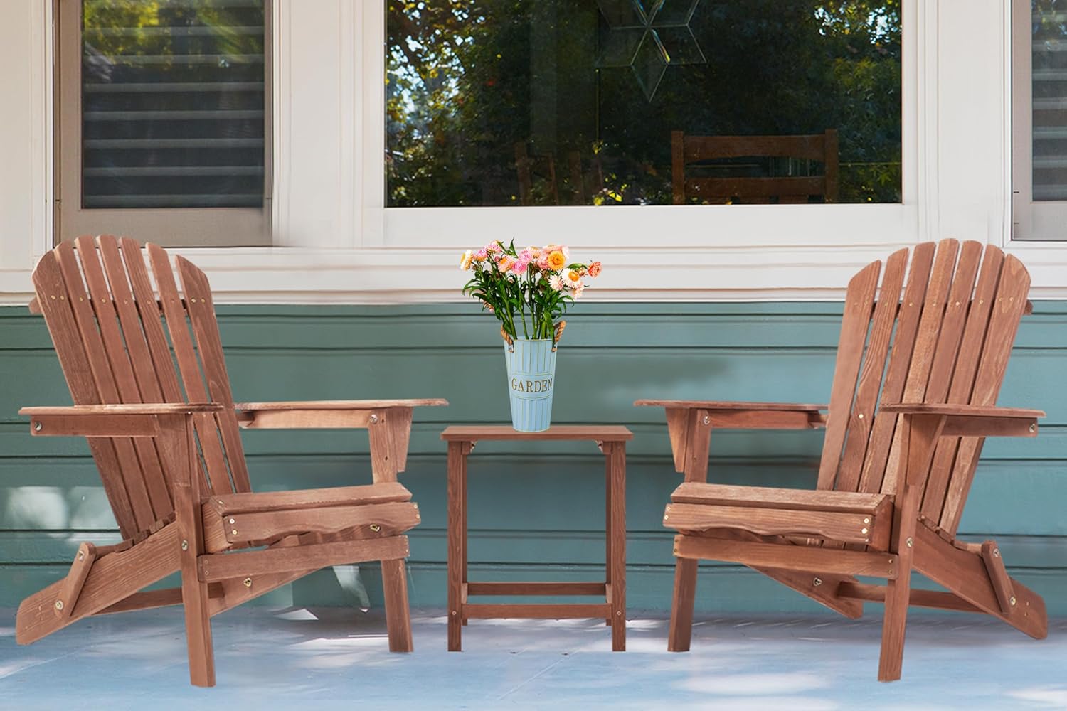 SoliWood Adirondack Stuhl 2er-Set, Gartenstuhl Holz Klappbar & Gartensessel Wetterfest, Outdoor Stuhl mit Rückenlehne und Armlehnen für Veranda, Garten & Pool