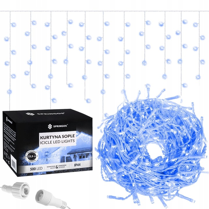 ZEWNĘTRZNE LAMPKI 1500 LED SOPLE NIEBIESKIE KURTYNA 67m GIRLANDA ŚWIETLNA