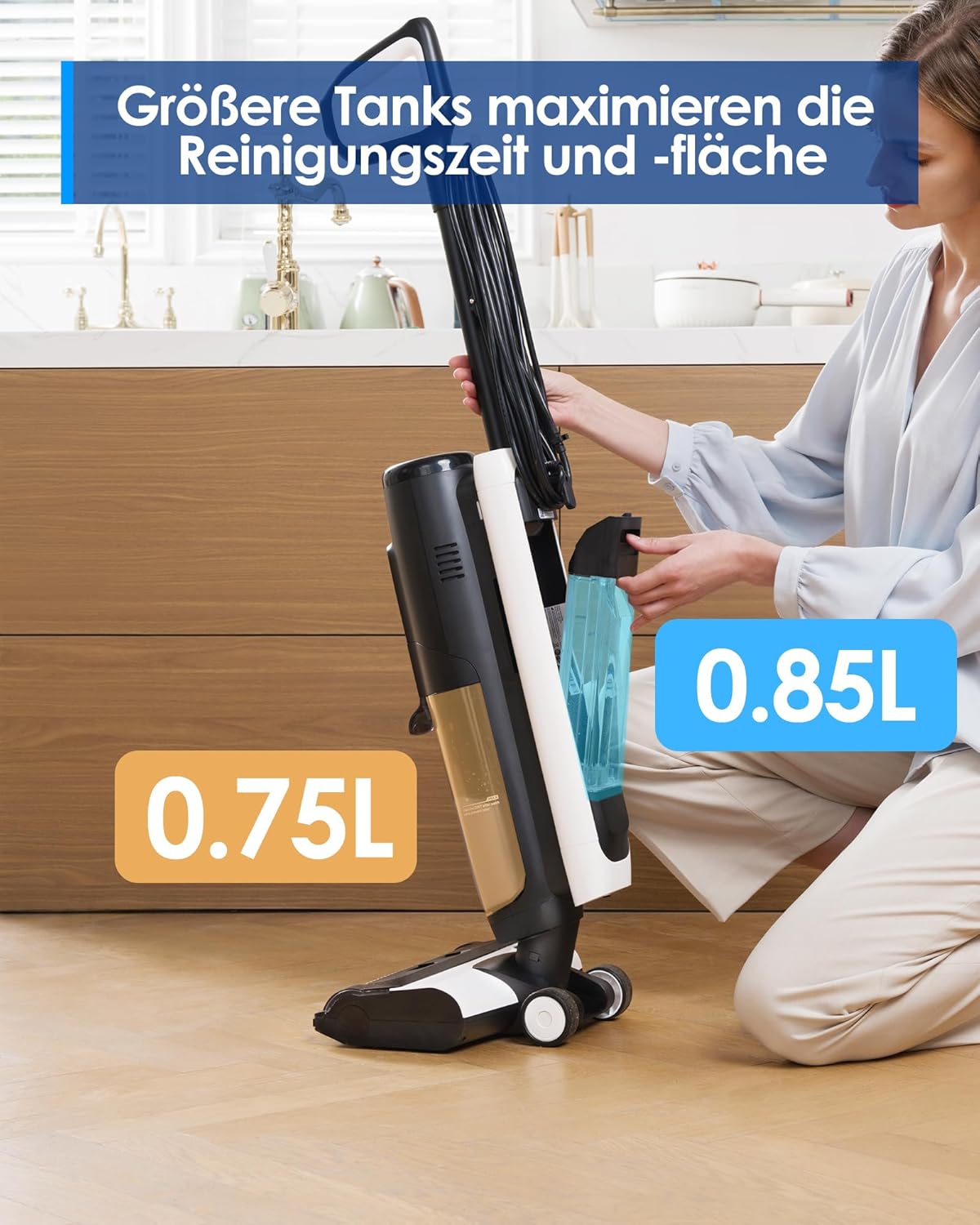 Tineco iFLOOR 5 Steam Nass Trockensauger, 120℃ Hochtemperatur-Dampf, Dampfreiniger mit Kabel, Selbstreinigung Nasssauger, Hartholz bodenreiniger für klebrige Verschmutzungen, Essensreste