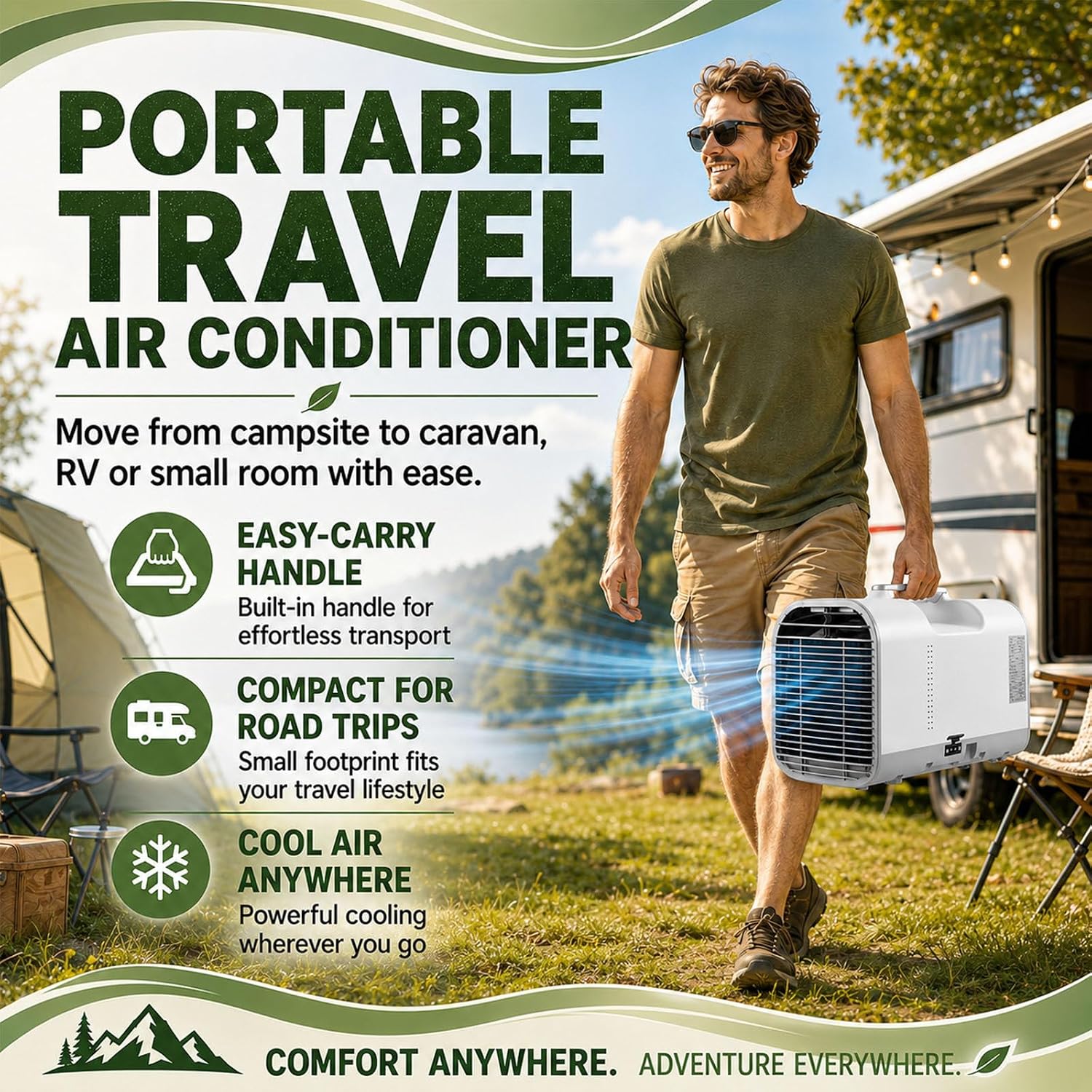 4-In-1 Camping-Klimagerät, Tragbare Klimaanlage, Mobiler Klimagerät, Professioneller Luftkühler Für Hütte Und Büro, 4 Modi: Kühlen/Ventilieren/Entfeuchten/Schlafen, Für Reisen 1500W