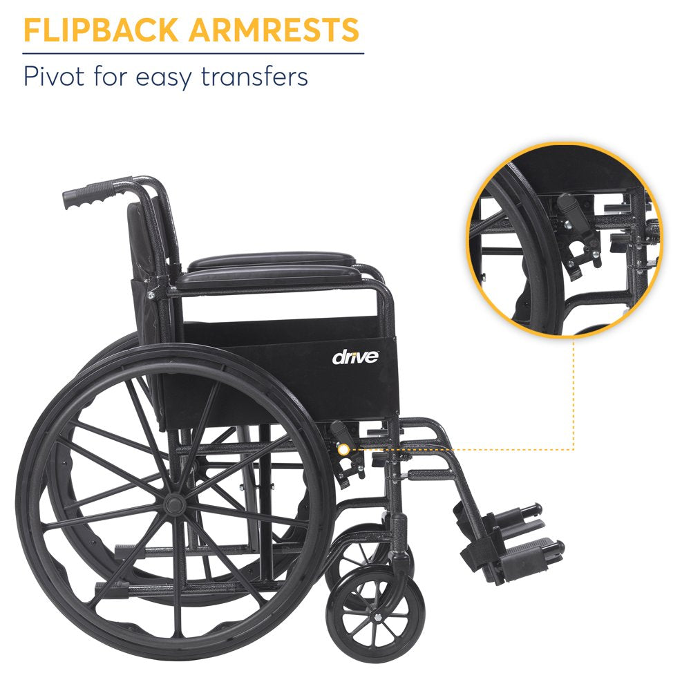 Drive Medical Silver Sport 1 Wheelchair, Full Arms, Swing Away Footrest, Lightweight Steel Frame